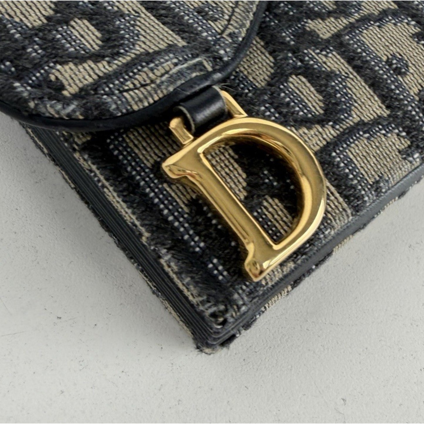 Christian Dior Saddle Lotus Card Holder Wallet in Blue Oblique Jacquard K-3