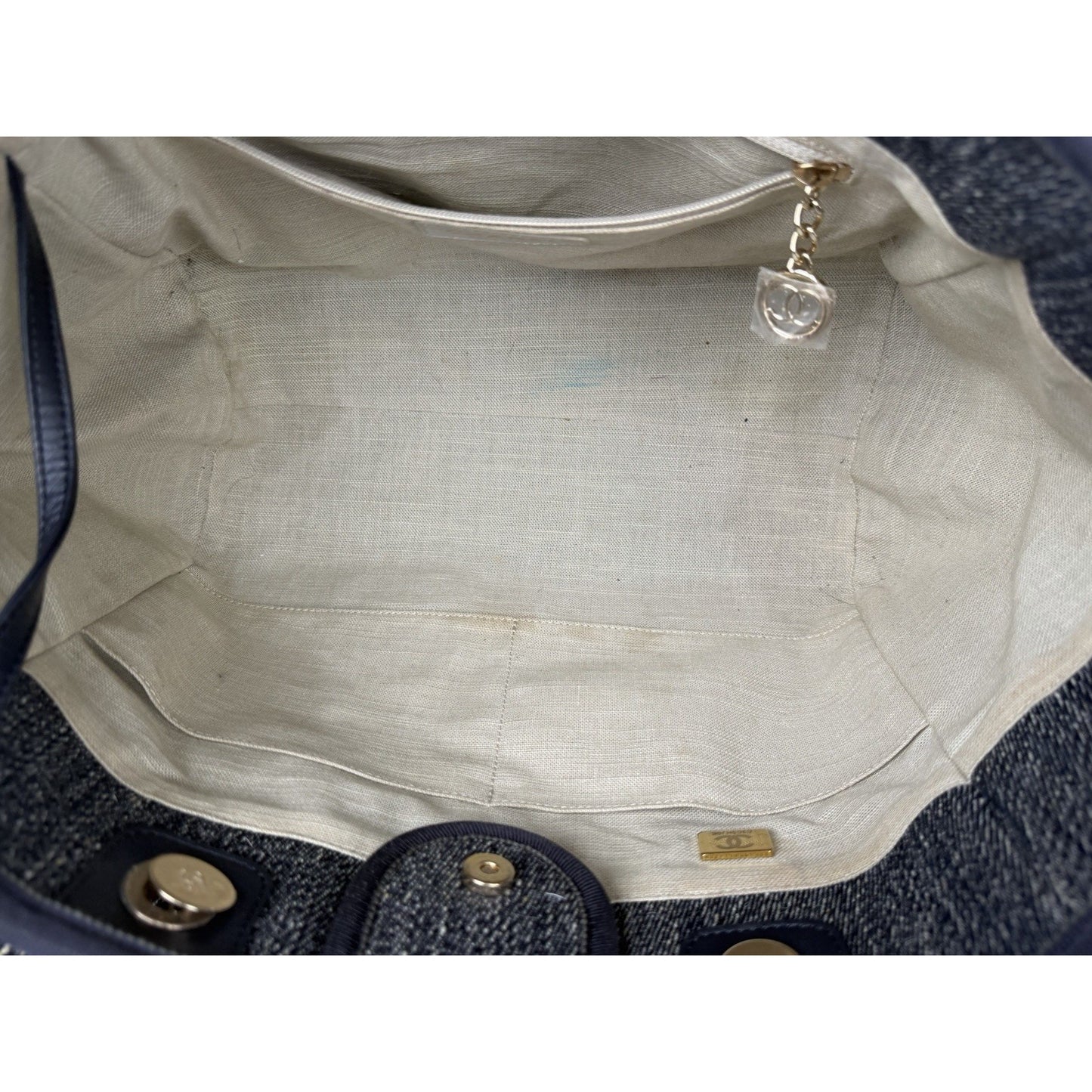 Chanel Denim Deauville Tote Small in Blue and White Toile Canvas NFC E4