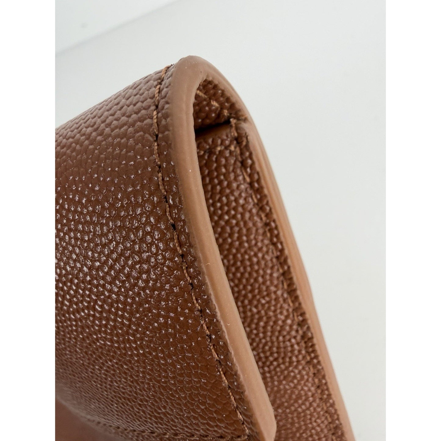 Saint Laurent Uptown Pouch Brown Grained Calfskin Leather YSL Monogram K2