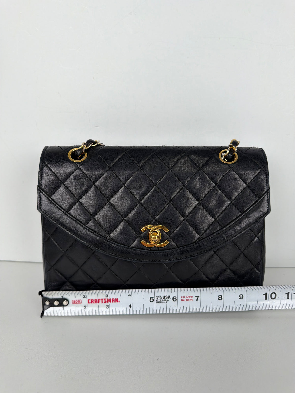 Chanel Curved Flap Shoulder Bag in Black Quilted Lambskin Leather 1994 Vintage