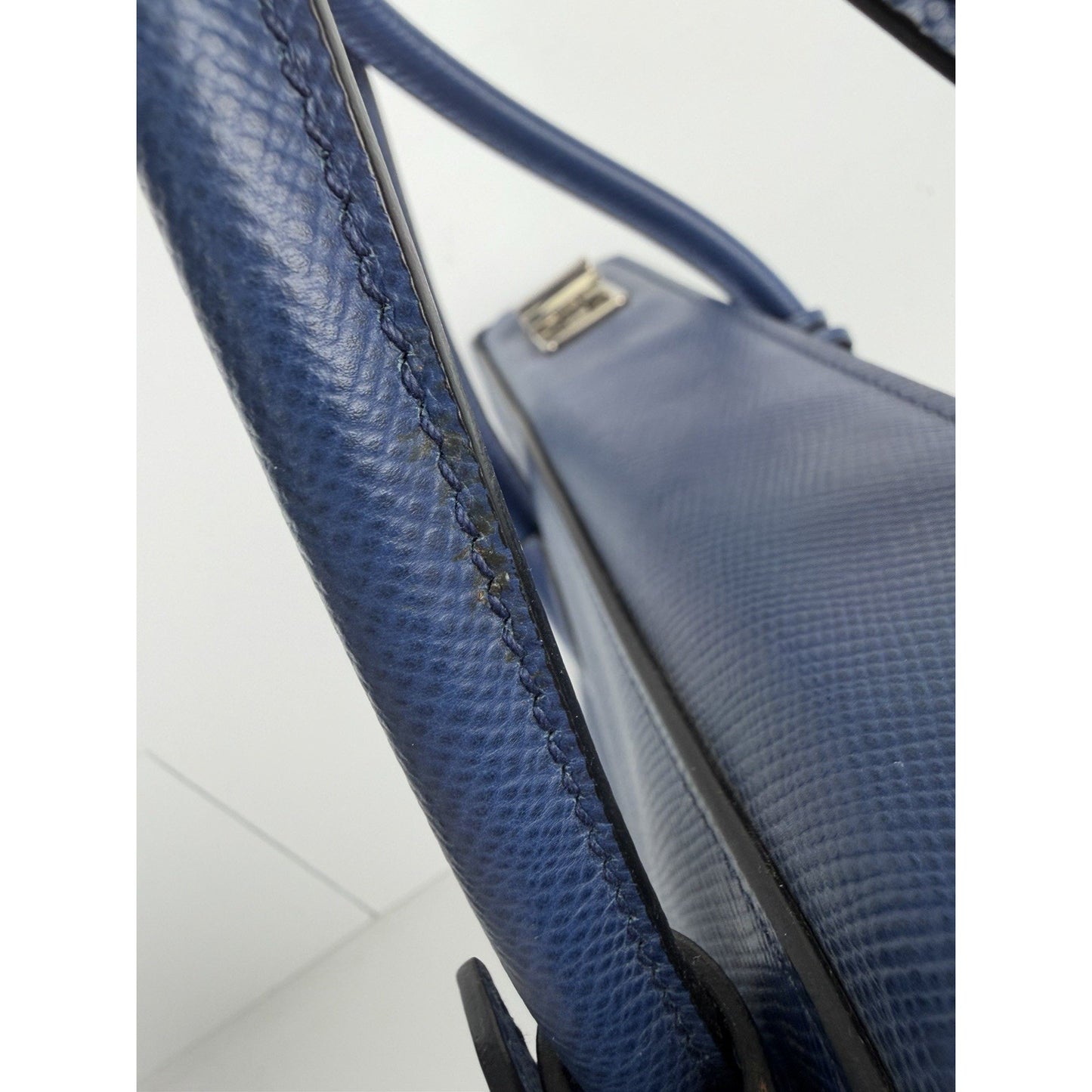 Prada Twin Tote Top Handle Bag Large in Blue Saffiano Cuir Leather S