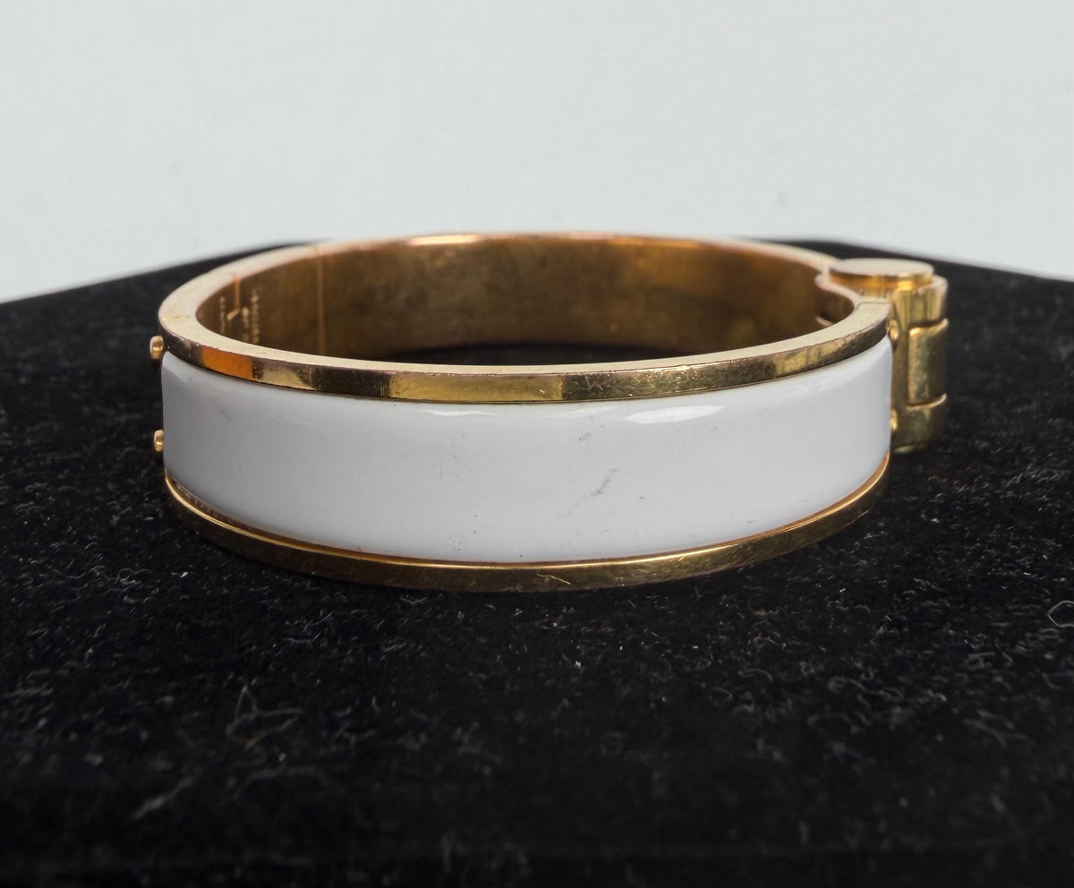 Hermes Charniere Uni Hinged Narrow Bangle Bracelet in White Enamel 18k Gold Plated K1