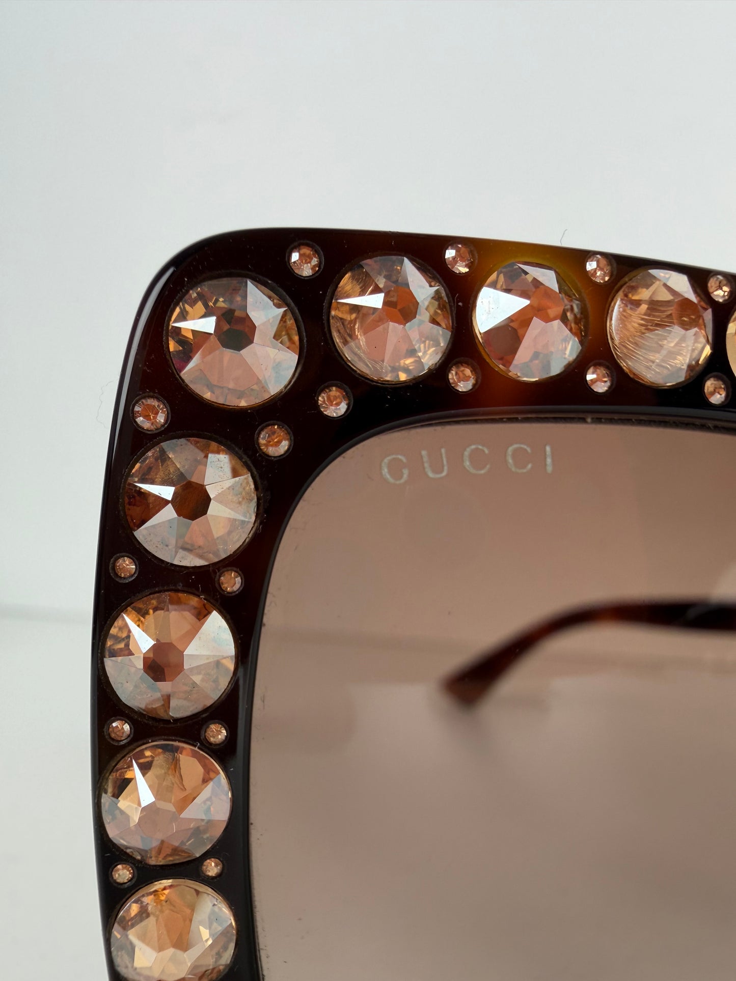 Gucci GG0148S Oversized Square Sunglasses in Tortoise Frame with Crystal Accents YK-3