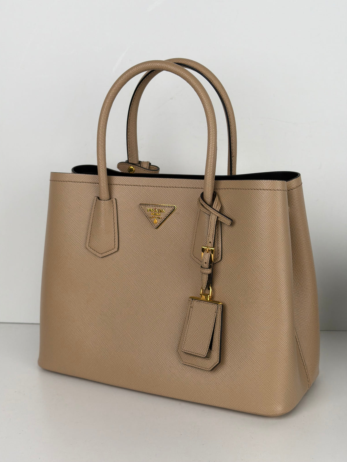 Prada Double Tote Medium Bag in Beige Saffiano Leather