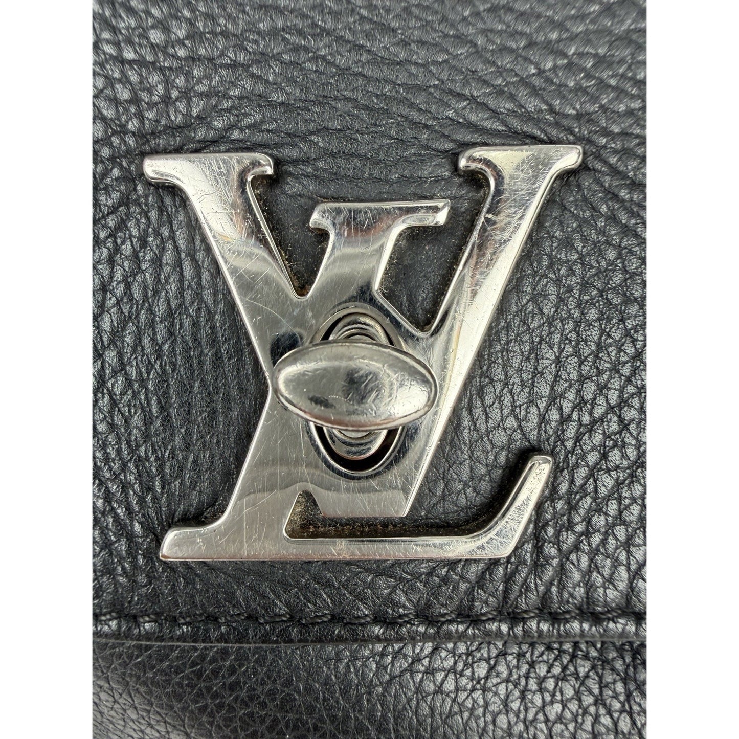 Louis Vuitton Lockme Backpack Black Grained Calfskin Leather Silver-Tone Lock S