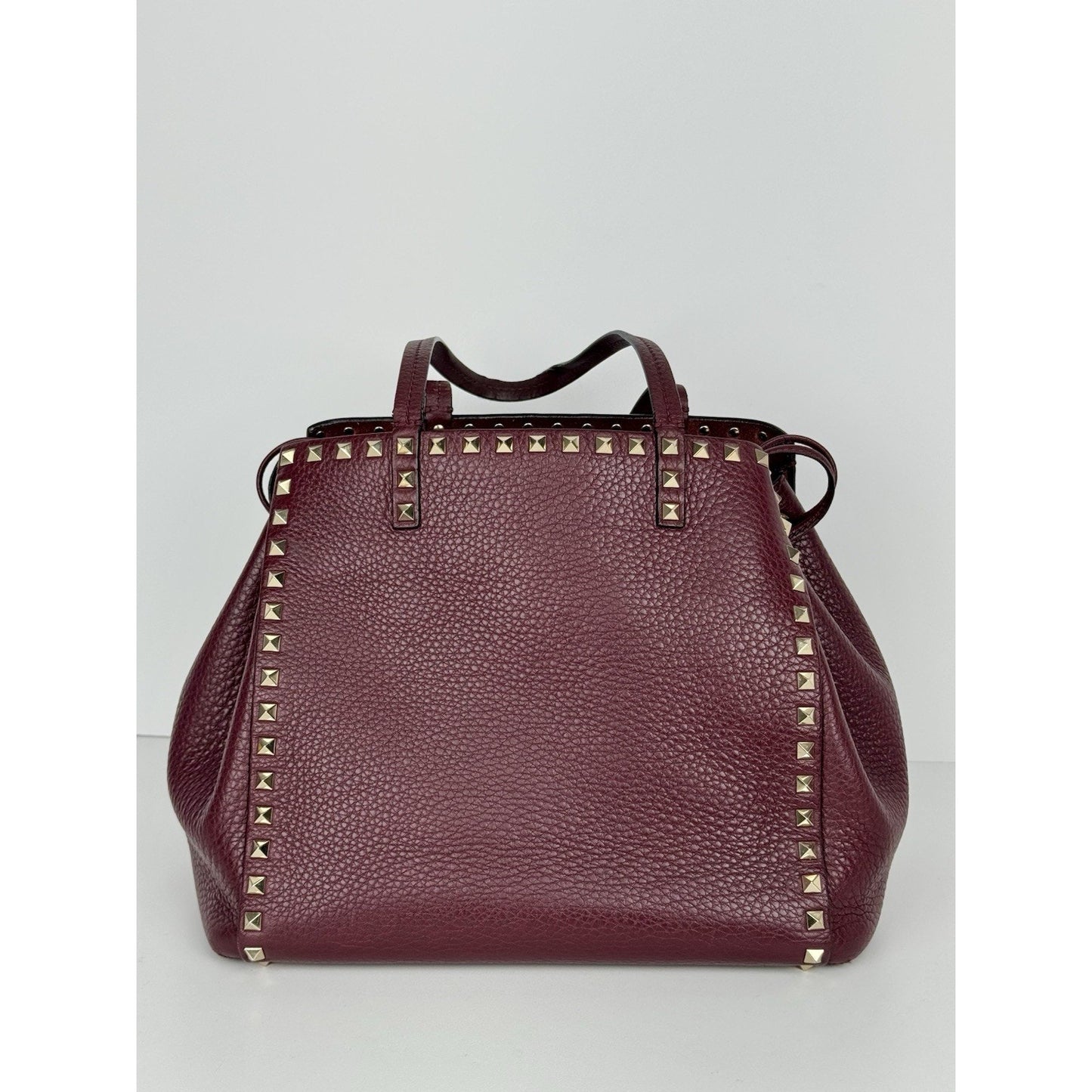Valentino Garavani Rockstud Tote Bag Burgundy Leather Gold Hardware