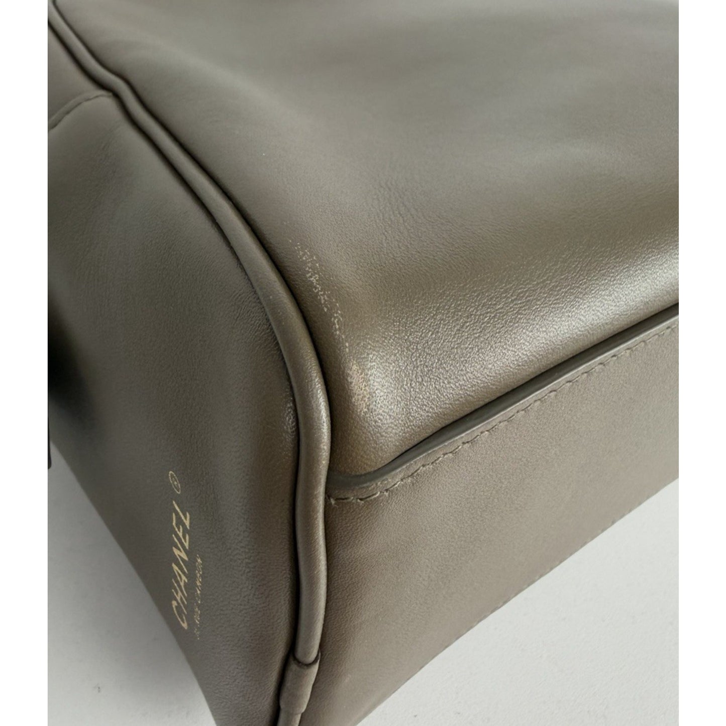 Chanel Perfect Bowling Large Bag in Khaki Brown Calfskin Leather D8
