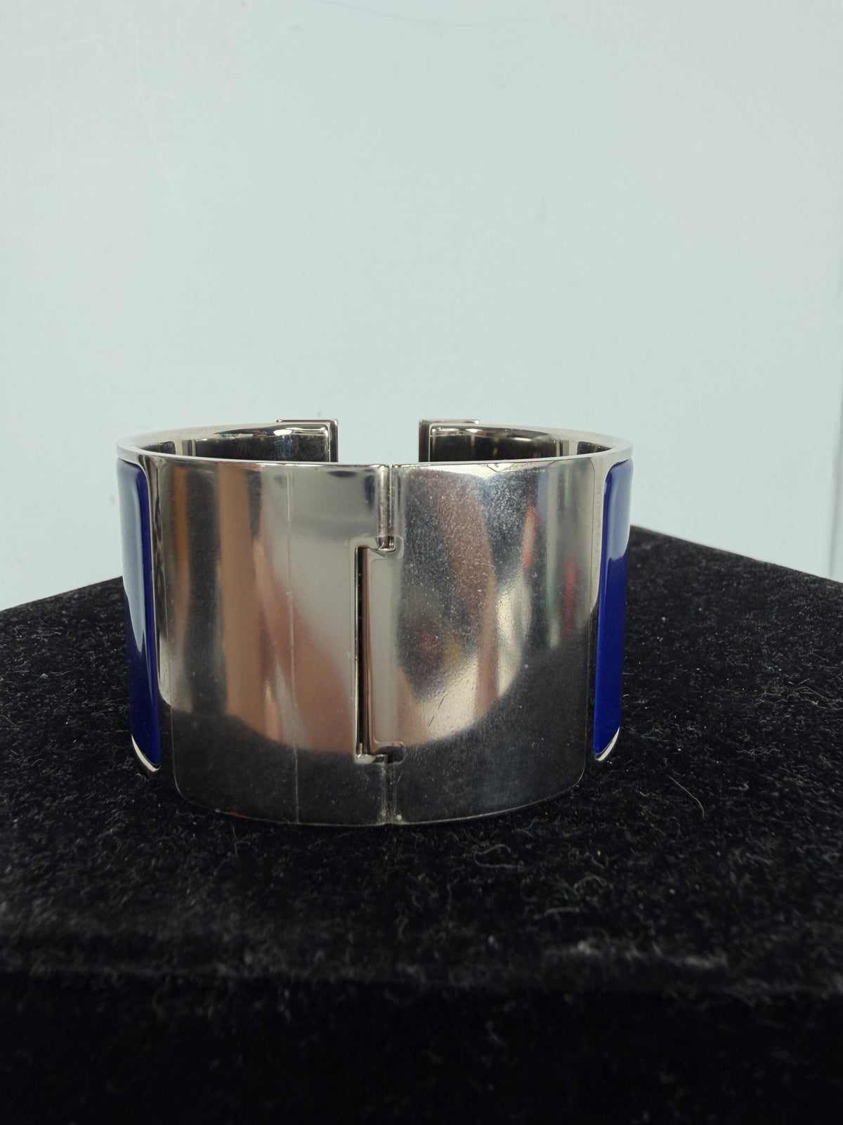Hermes Extra Wide Clic Clac H Bracelet in Blue Silver-Tone