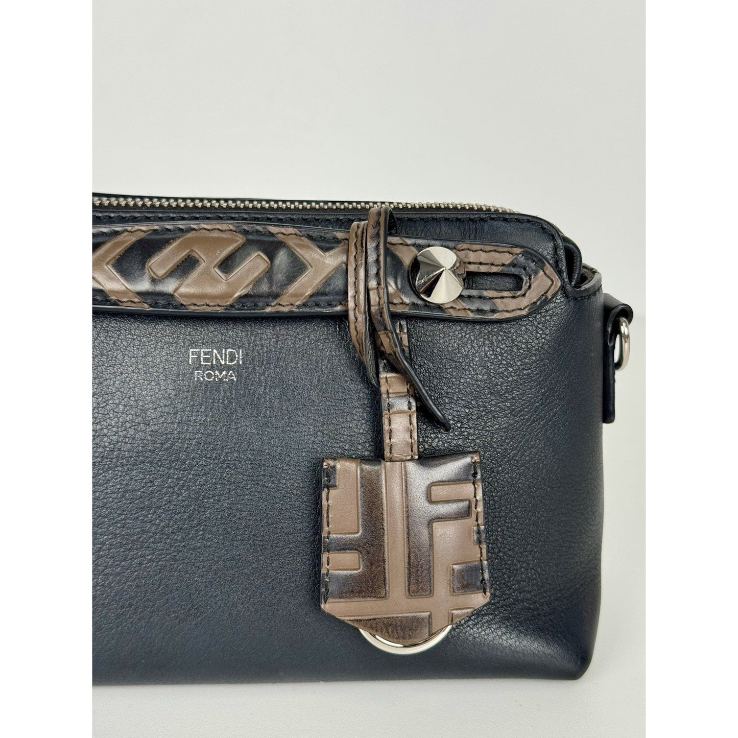 Fendi By The Way Mini Bag Black Leather Brown Trim B-1