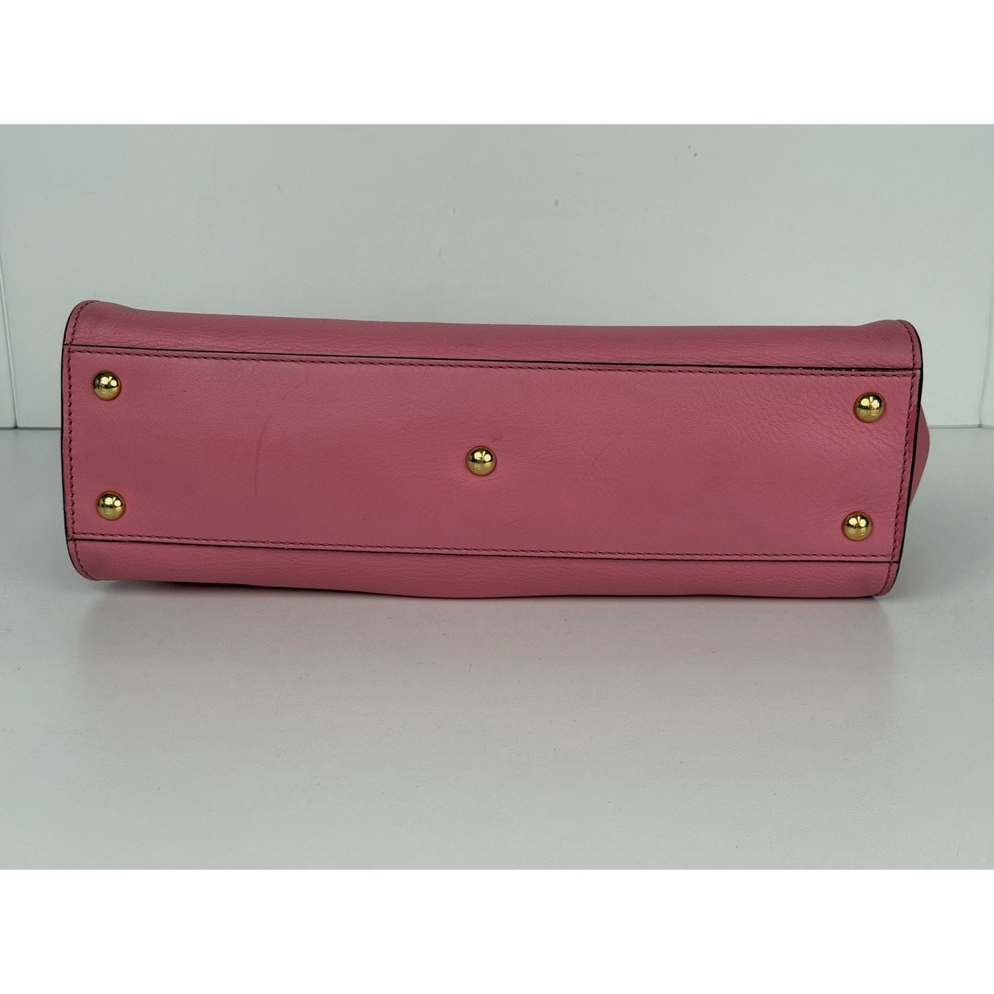 Fendi Peekaboo HandBag Medium Pink Calfskin Leather & Gold-Tone Twist Lock C3