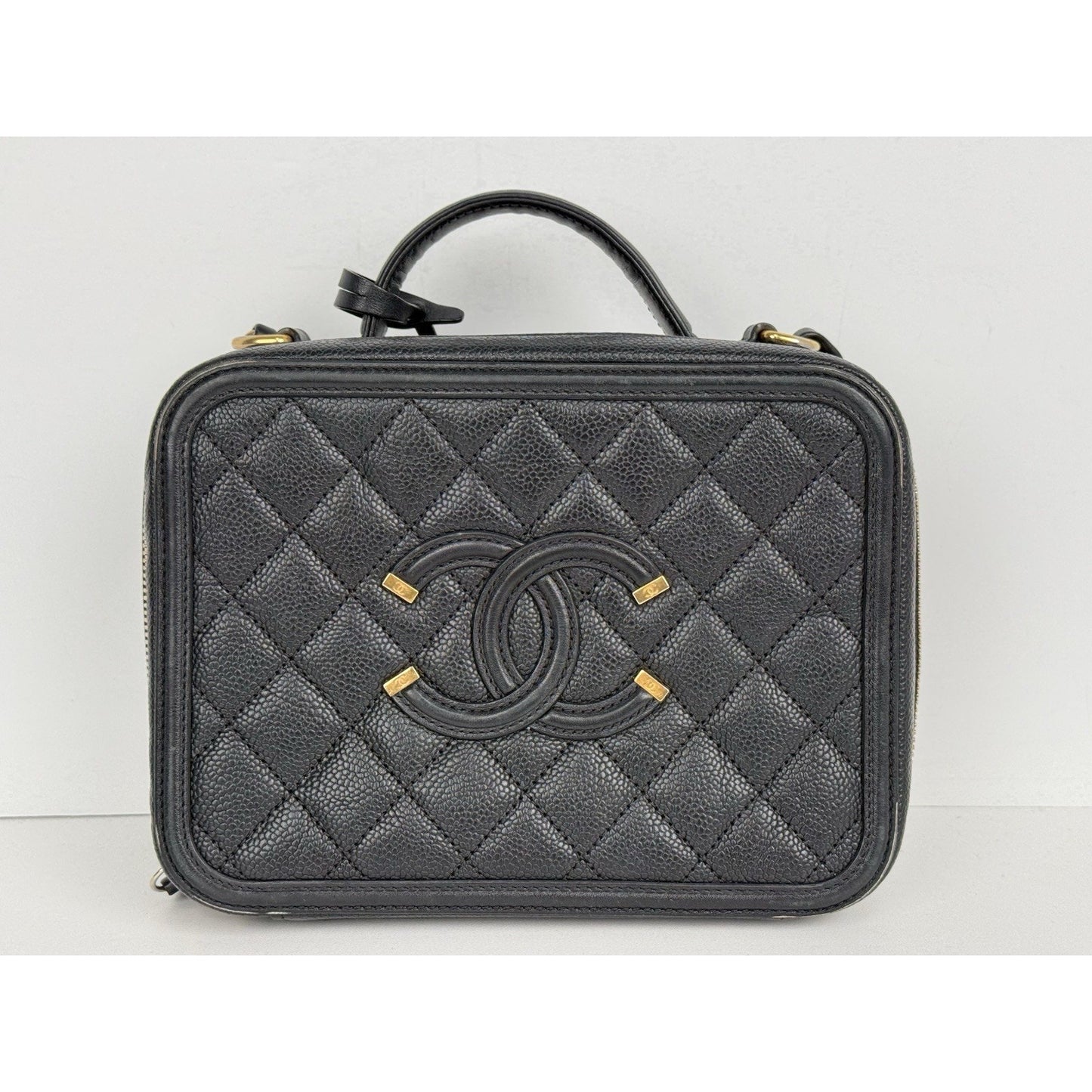 Chanel Caviar Quilted Small CC Filigree Vanity Case Black B-5