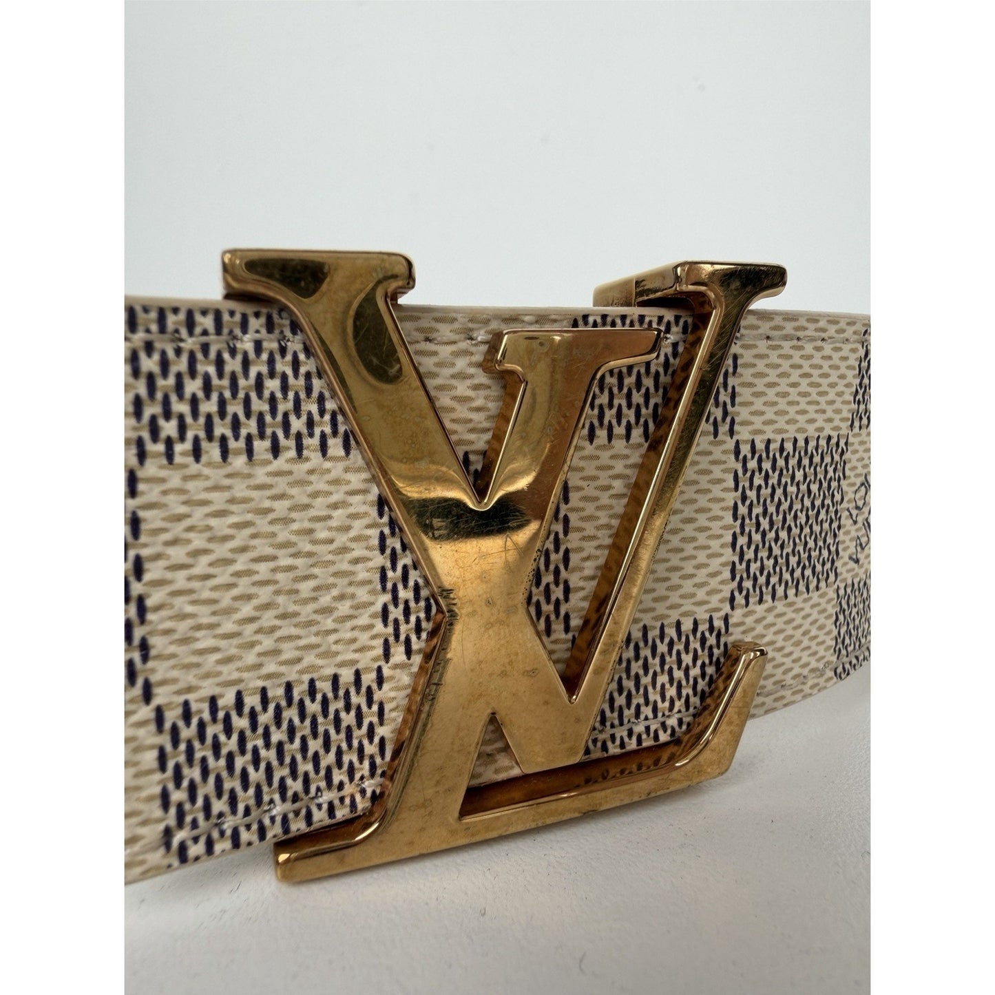 Louis Vuitton Initiales Belt 90-36 Damier Azur Canvas & Gold-Tone Hardware K1