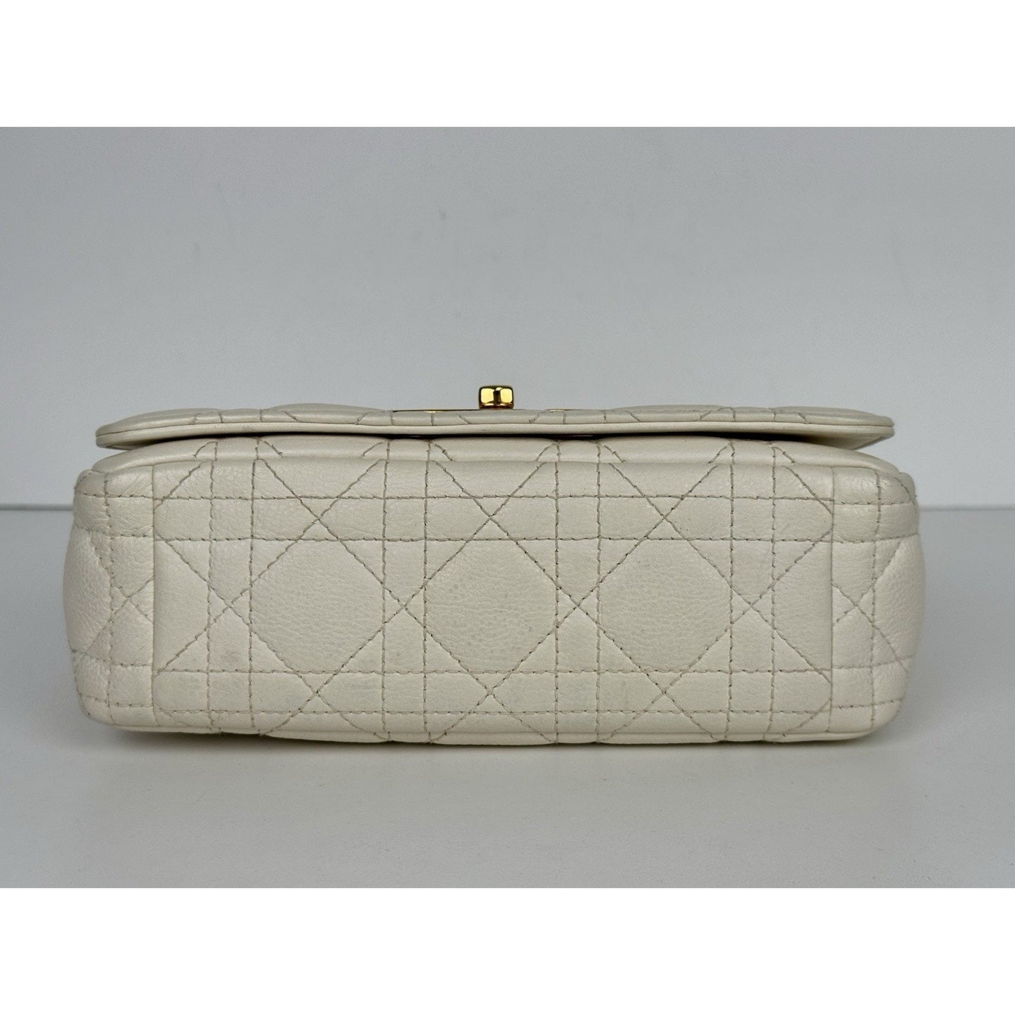 Dior Caro Bag in White Supple Leather with Gold Tone Hardware E-3