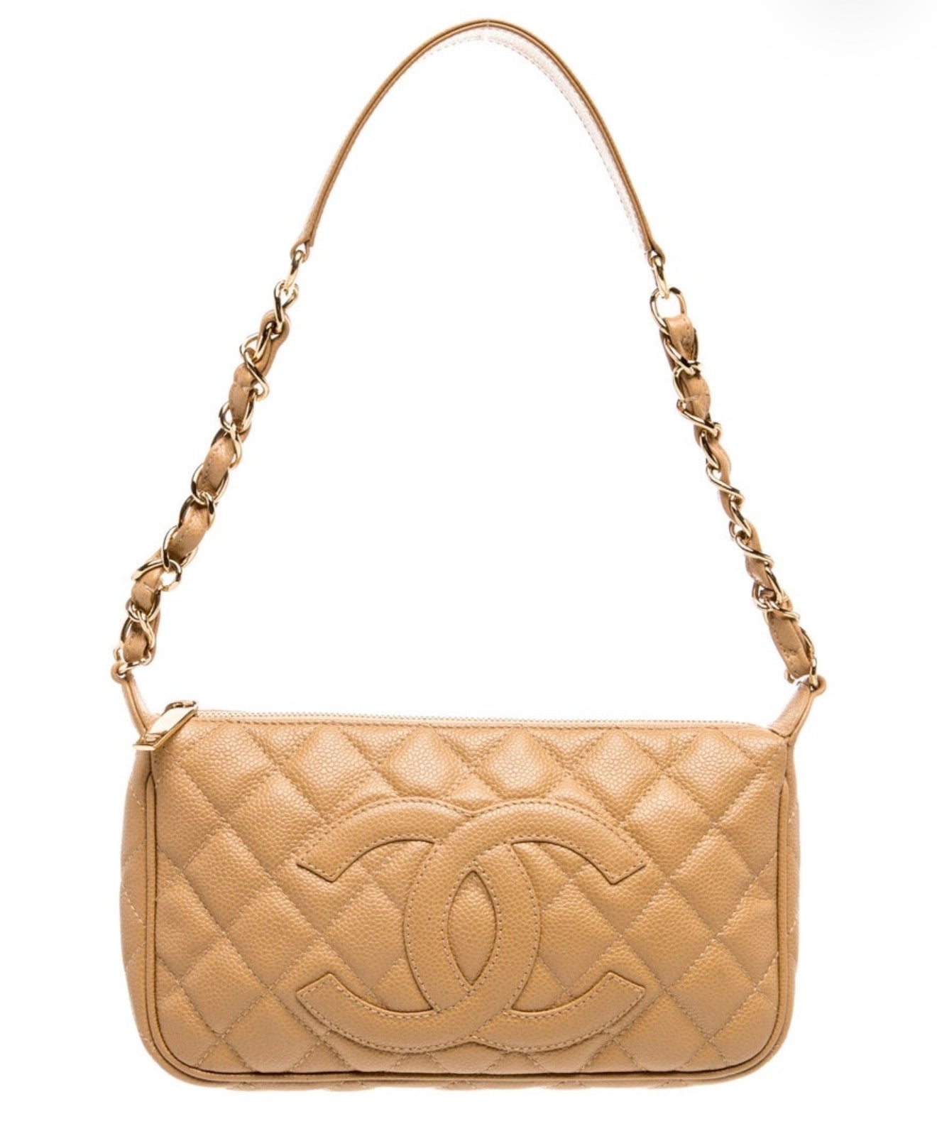 Chanel Timeless CC Pochette Beige Caviar Leather E1