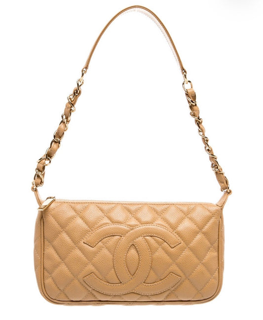 Chanel Timeless CC Pochette Beige Caviar Leather E1