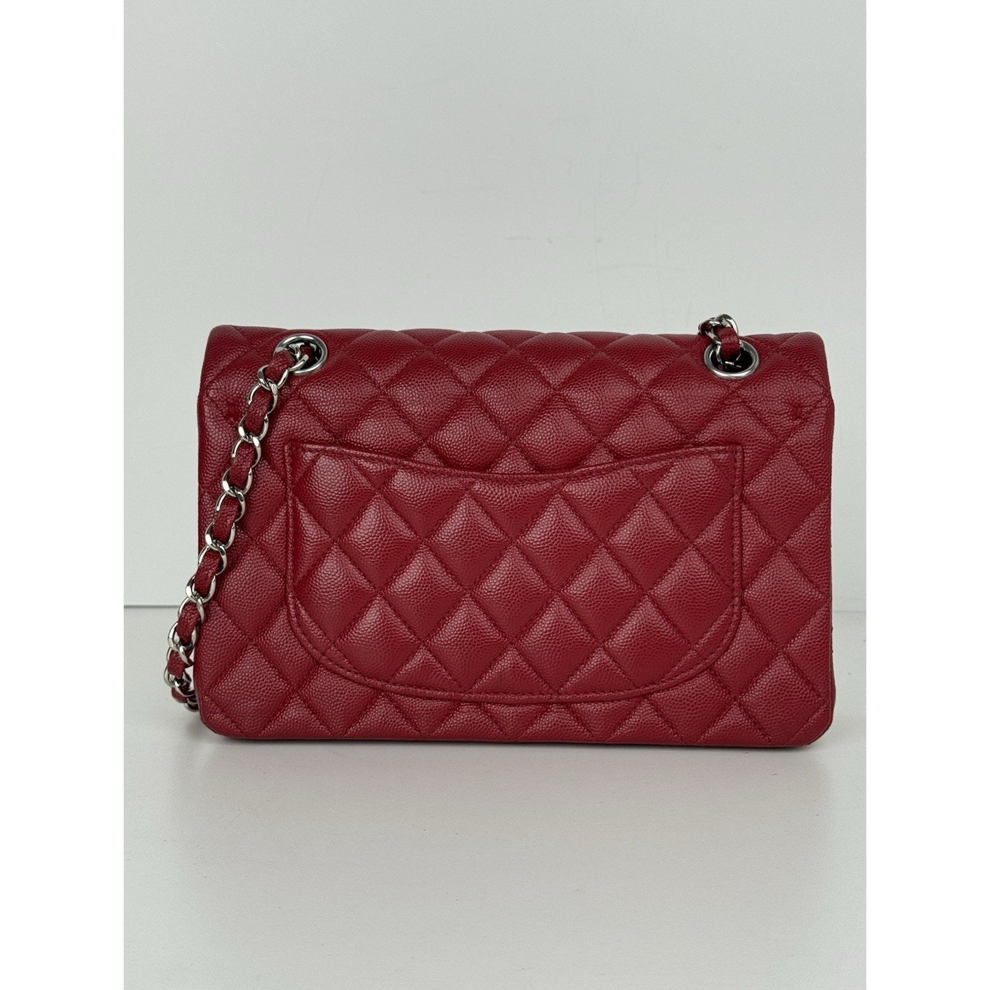 CHANEL Timeless Classic Small Red Caviar Leather Double Flap Shoulder Bag
