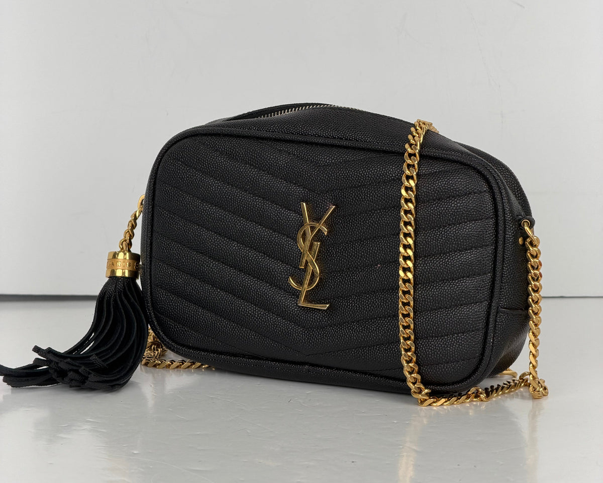 Saint Laurent Lou Mini Camera Crossbody Bag in Black Quilted Leather YS27