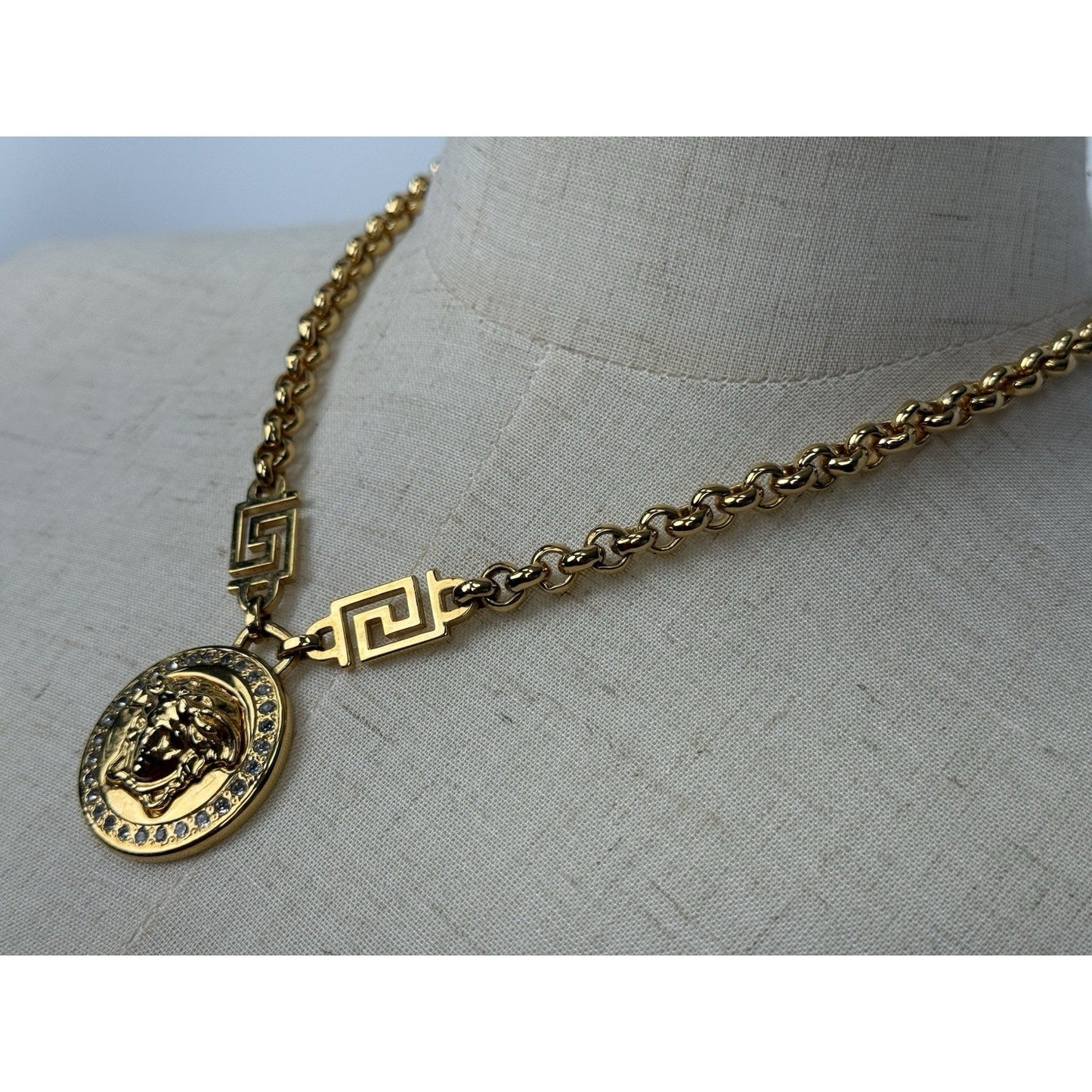 Versace Gold-Tone & Crystal Medusa Pendant Necklace