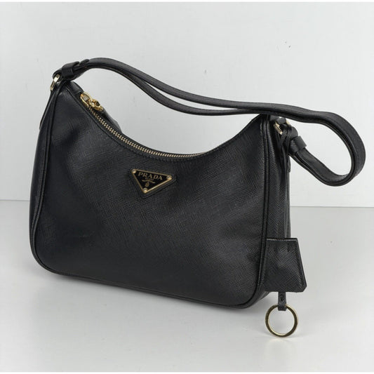 Prada Re-Edition 2005 Saffiano Leather Mini Bag in Black with Key Ring D-3