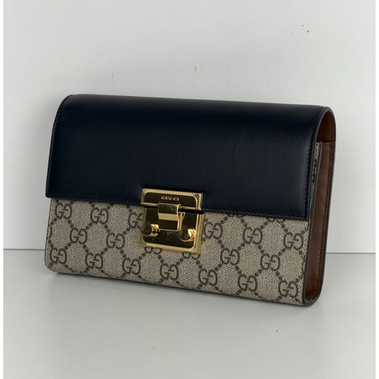 Gucci GG Padlock Mini Shoulder Bag Black Leather Top Flag & Canvas Body S15