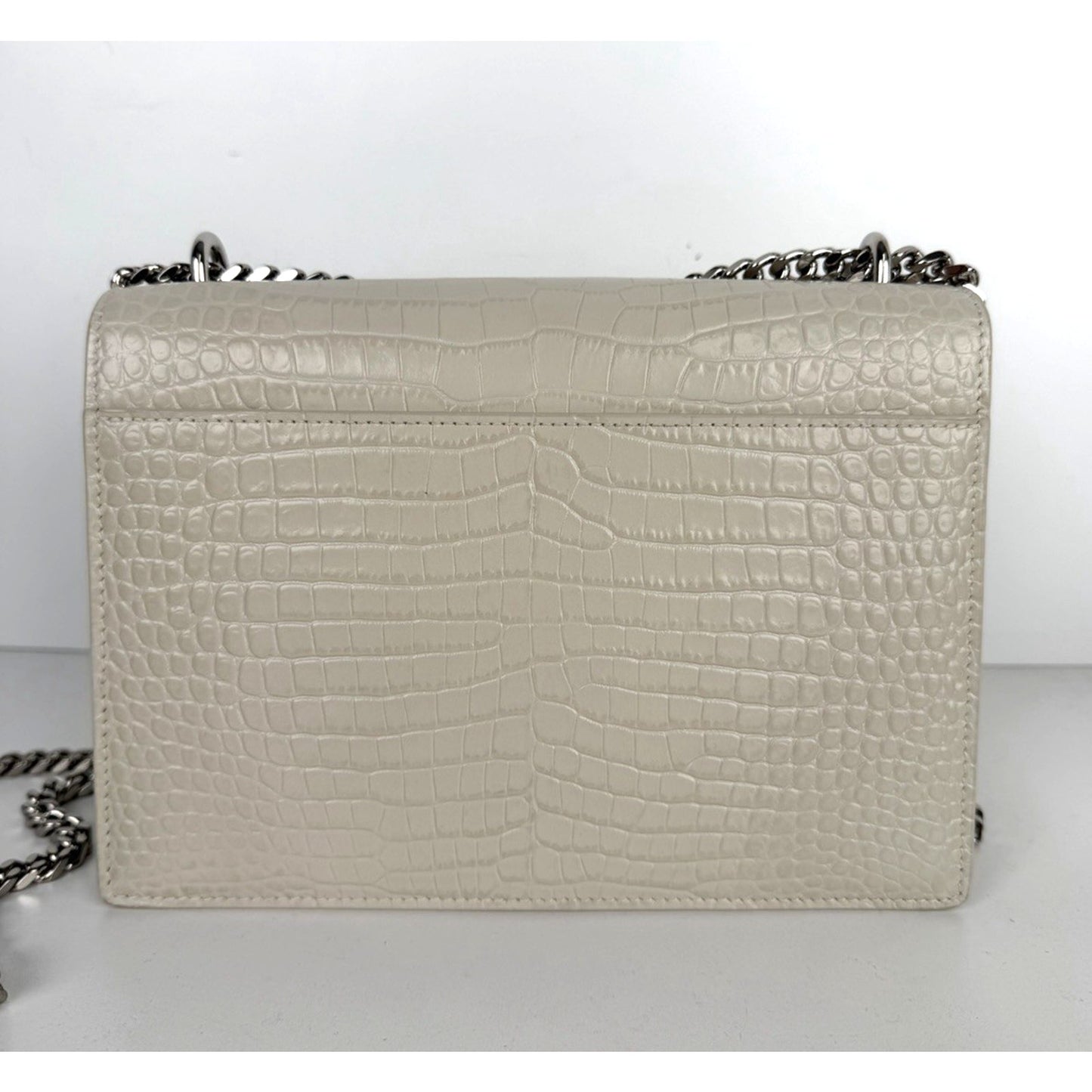 Saint Laurent Sunset Shoulder Bag Medium in White Croc-Embossed Leather S18