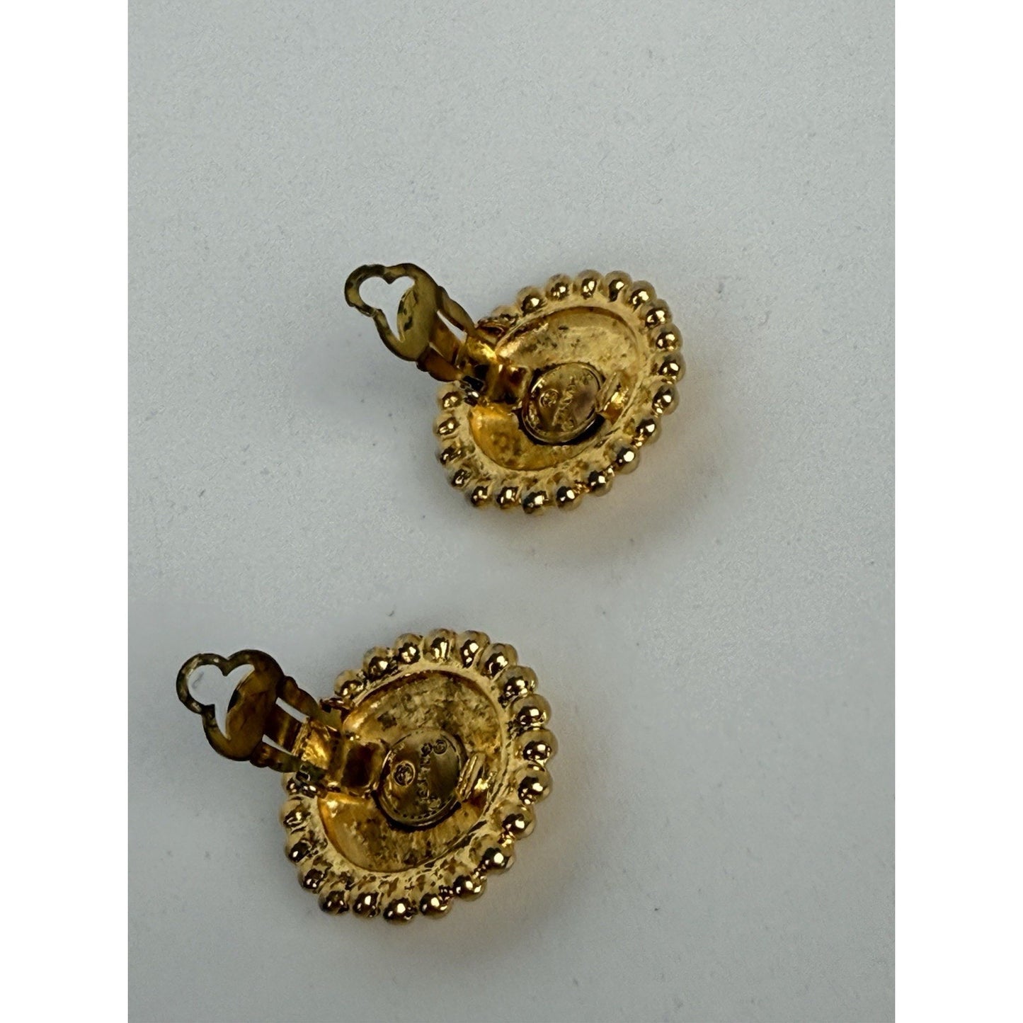 Chanel Vintage Woven Button Large Round Gold Tone Clip On Earrings