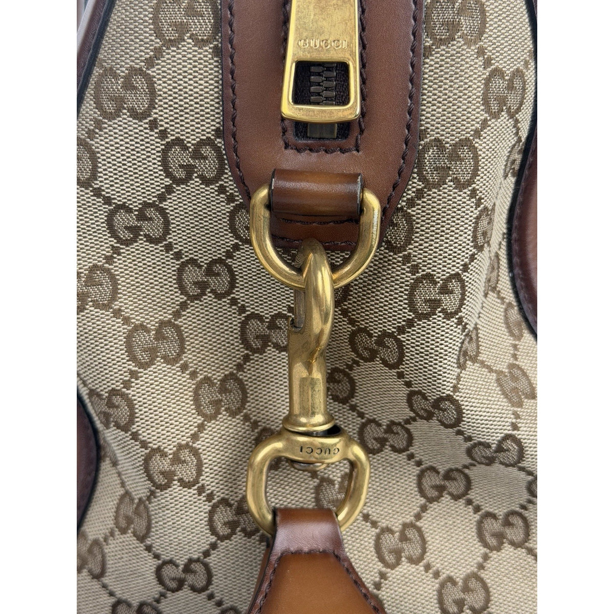 Gucci Lady Web Boston Medium Duffle Bag in Brown GG Supreme Monogram Canvas S