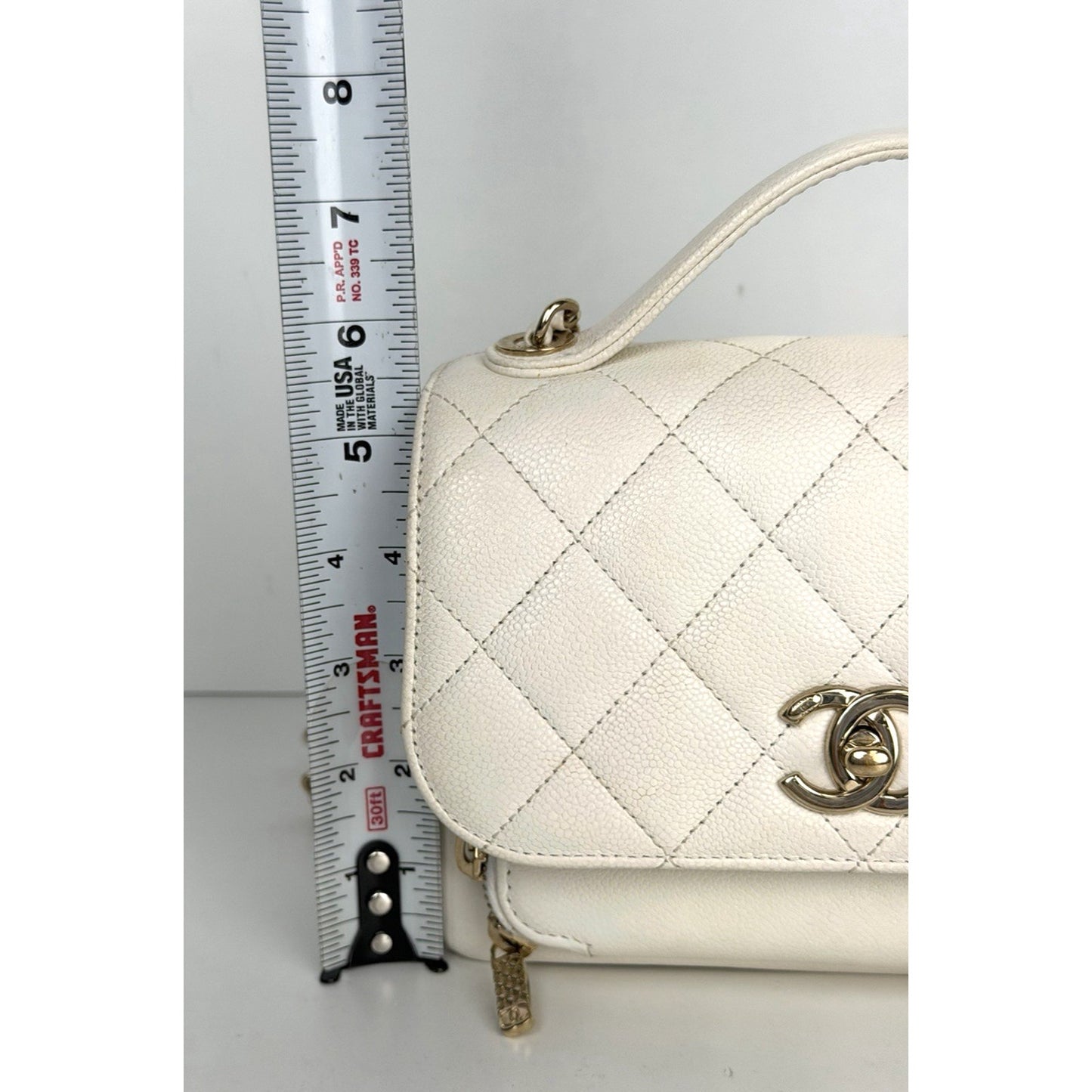 Chanel Business Affinity Flap Bag Small in White Quilted Caviar Leather NFC E4