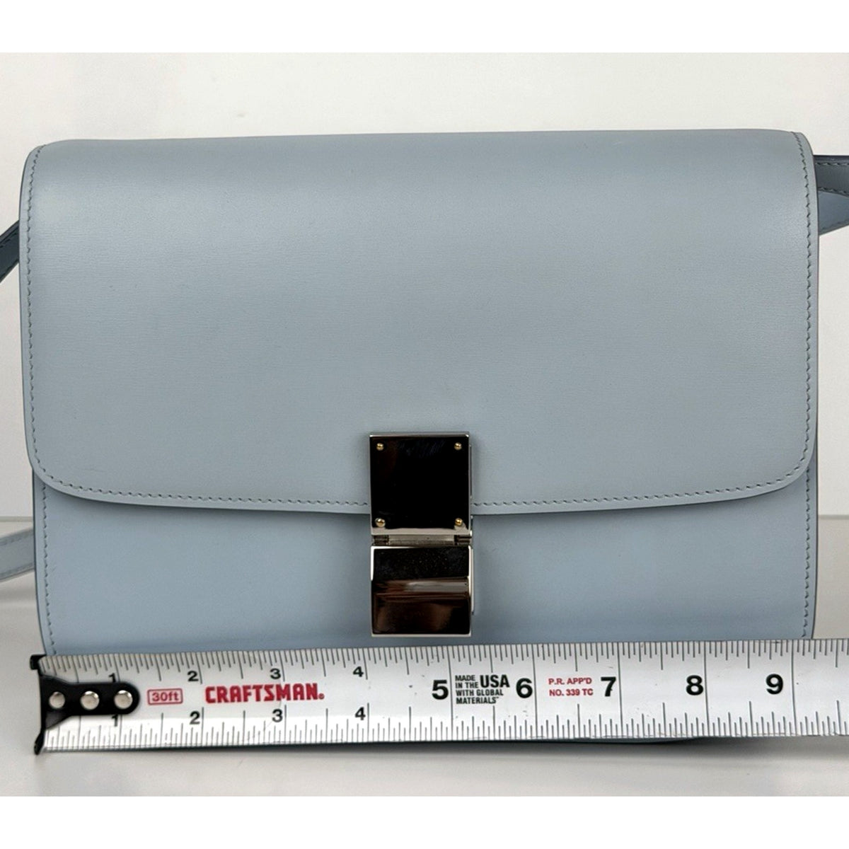 Celine Classic Box Bag Shoulder BagMedium in Light Blue Calfskin Leather C3