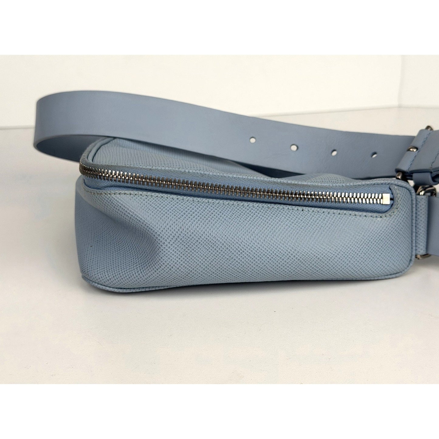 Prada Shoulder Bag Triangle Logo in Light Blue Saffiano Leather S05