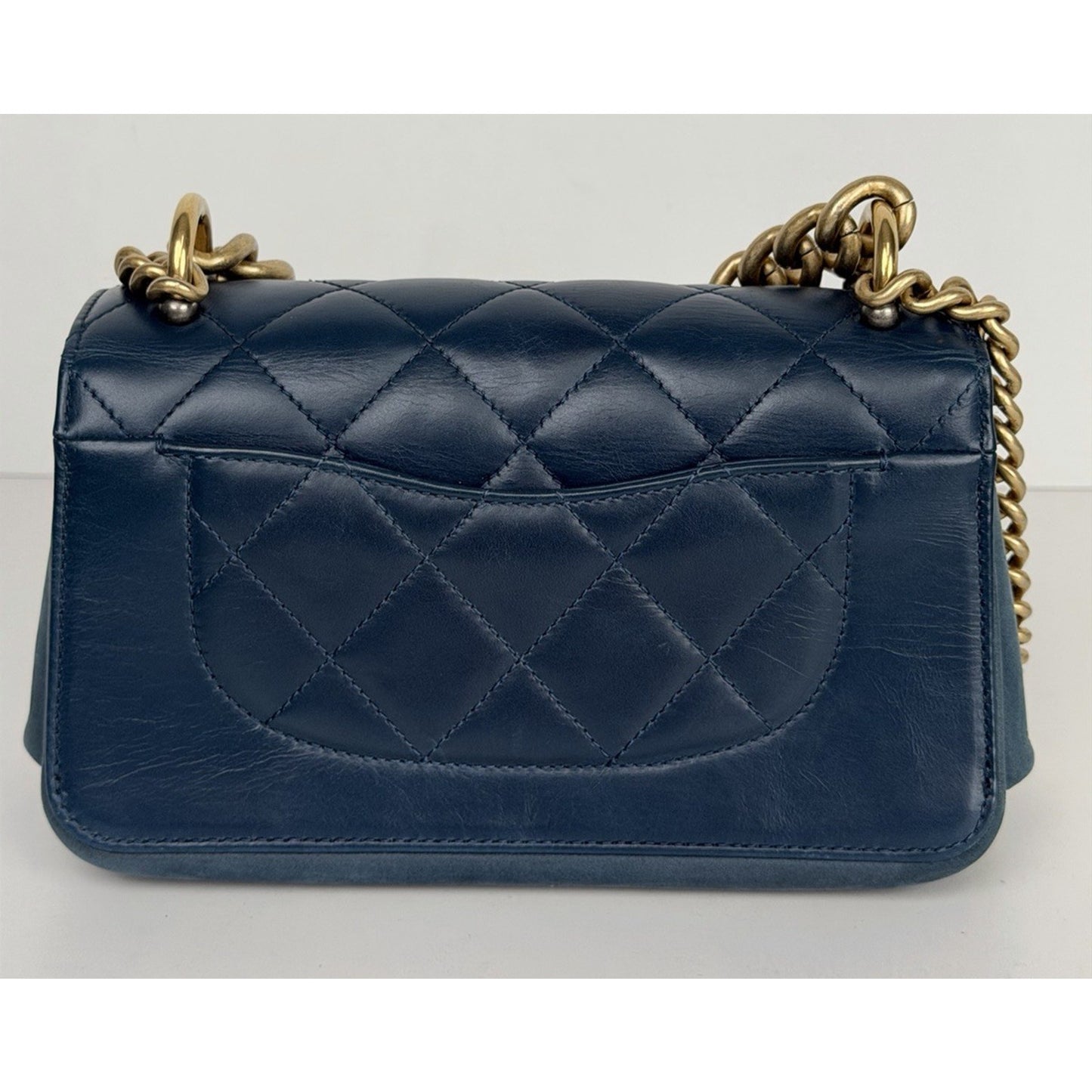 Chanel Mini Straight-Lined Flap Bag Blue Leather Shoulder Bag 2018-2019