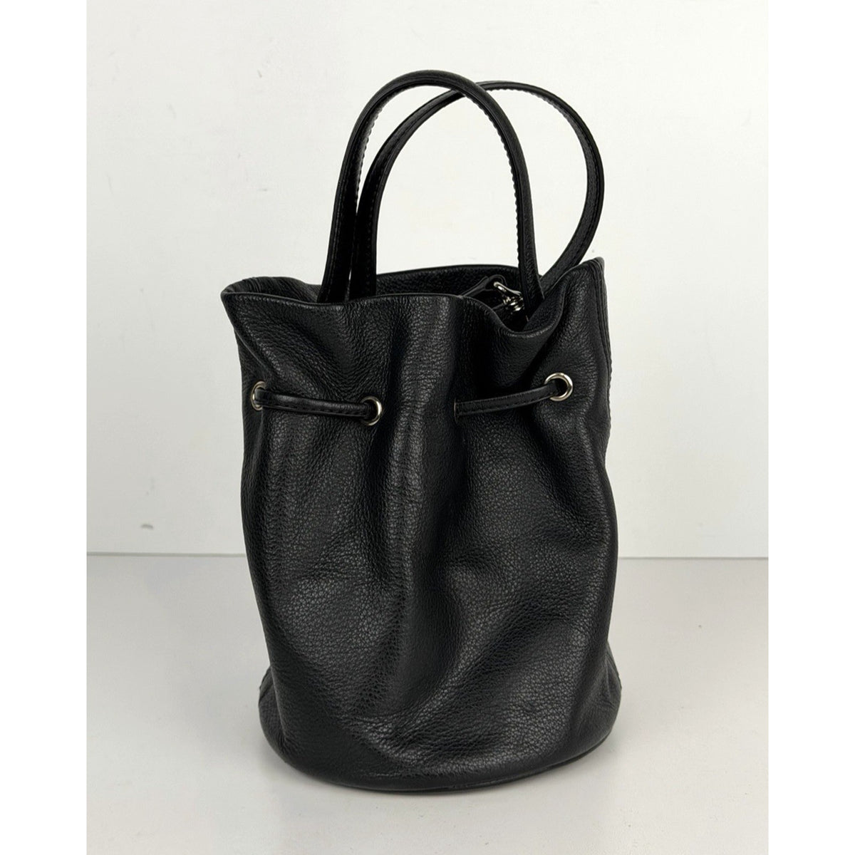 Balenciaga Everyday XS Bucket Bag in Black Grained Leather with White Logo S-10