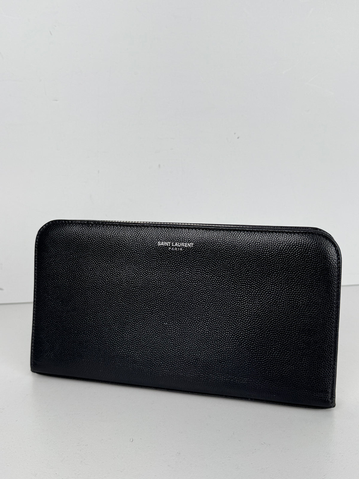 Saint Laurent Zip Around Wallet in Black Grain de Poudre Embossed Leather K3