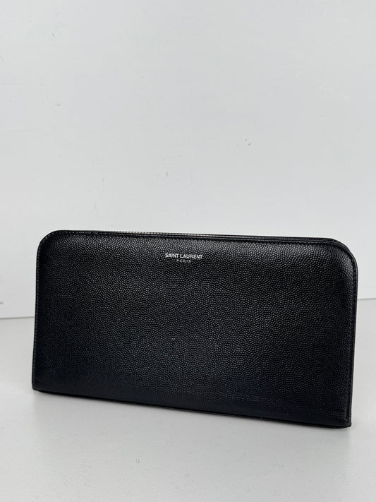 Saint Laurent Zip Around Wallet in Black Grain de Poudre Embossed Leather K3