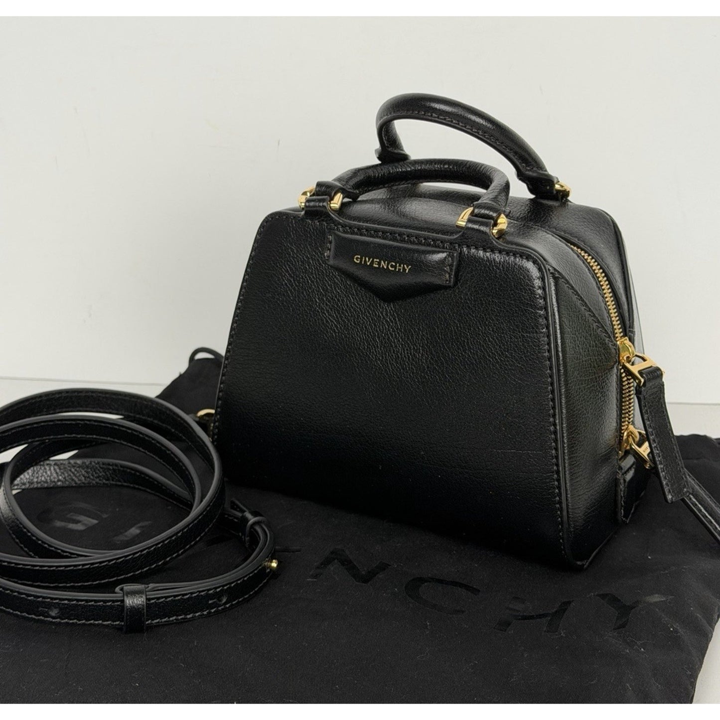 Givenchy Nano Antigona Cube Top Handle Bag in Black Shiny Leather