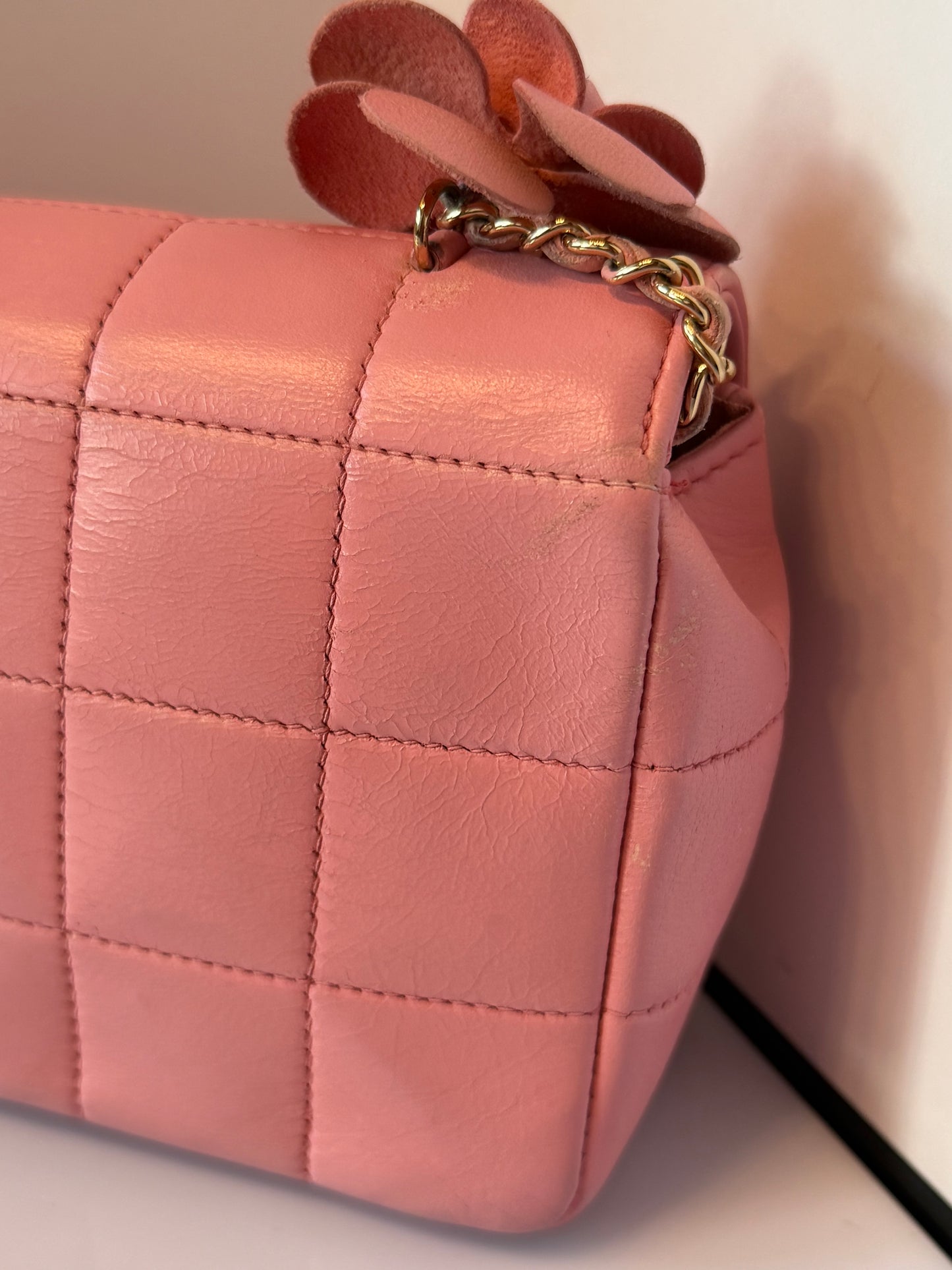 Chanel Lambskin Quilted Mini Chocolate Bar Camellia Flap Pink E1