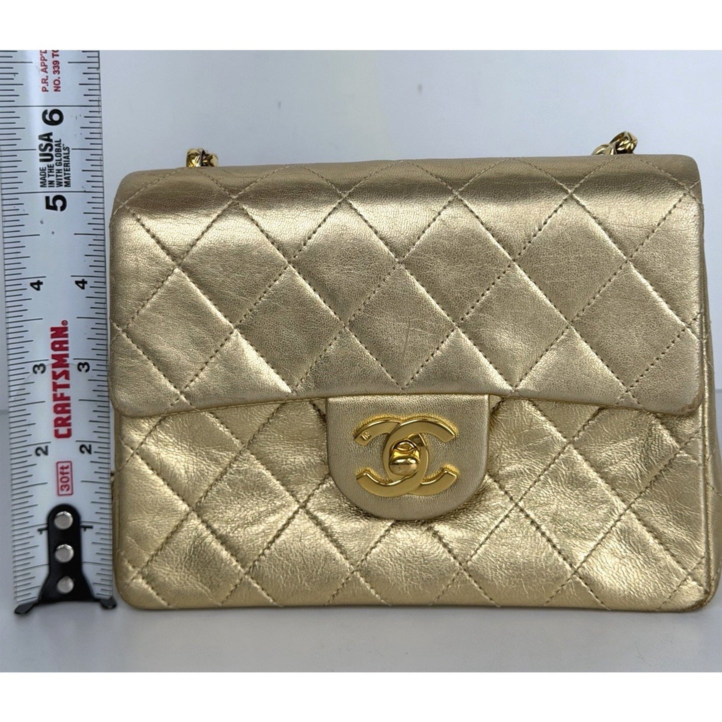 Chanel Vintage Matelasse Turn Lock Chain Shoulder Bag Gold Lambskin 1989-1991