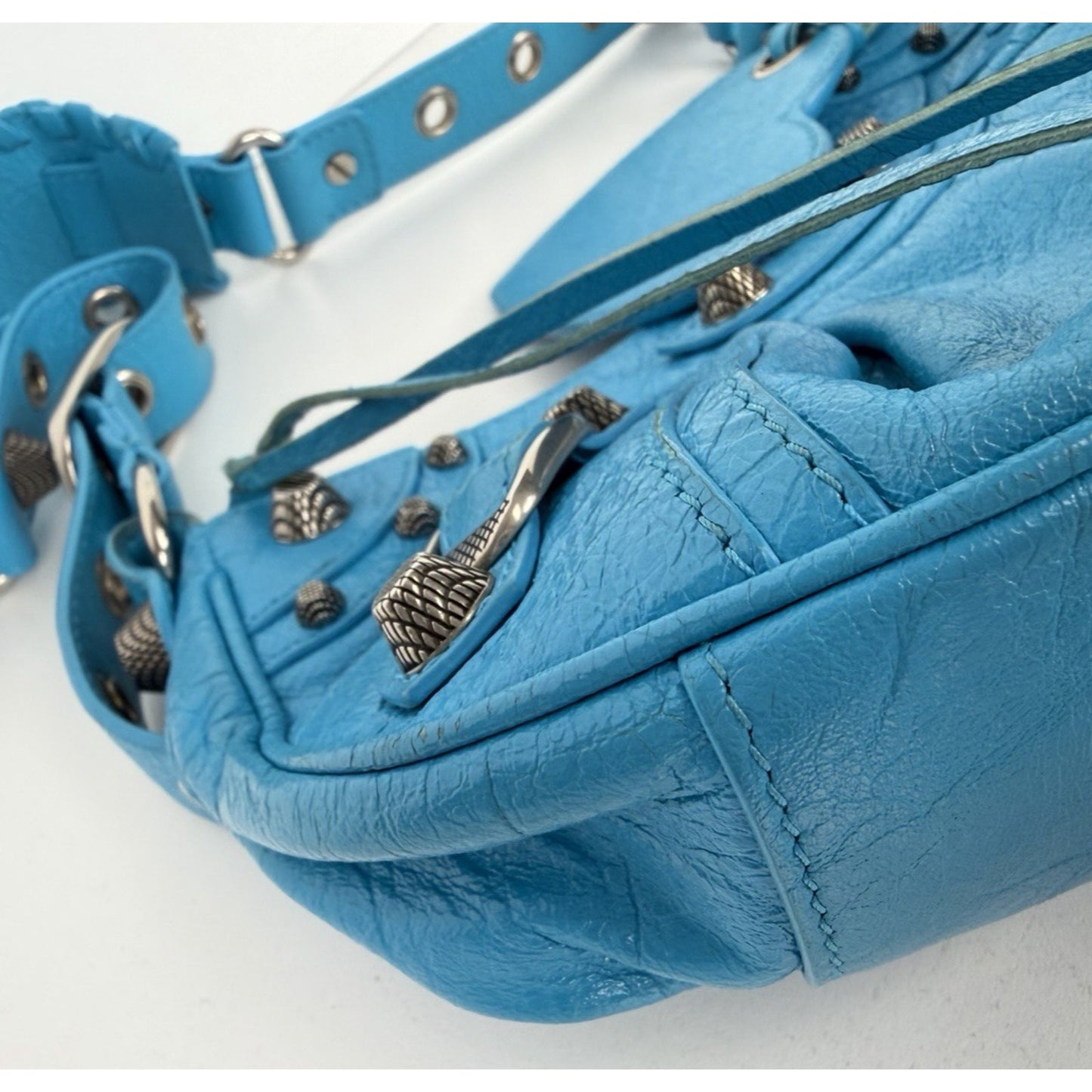 Balenciaga Le Cagole Shoulder Bag XS in Bright Cyan Blue Leather S-01