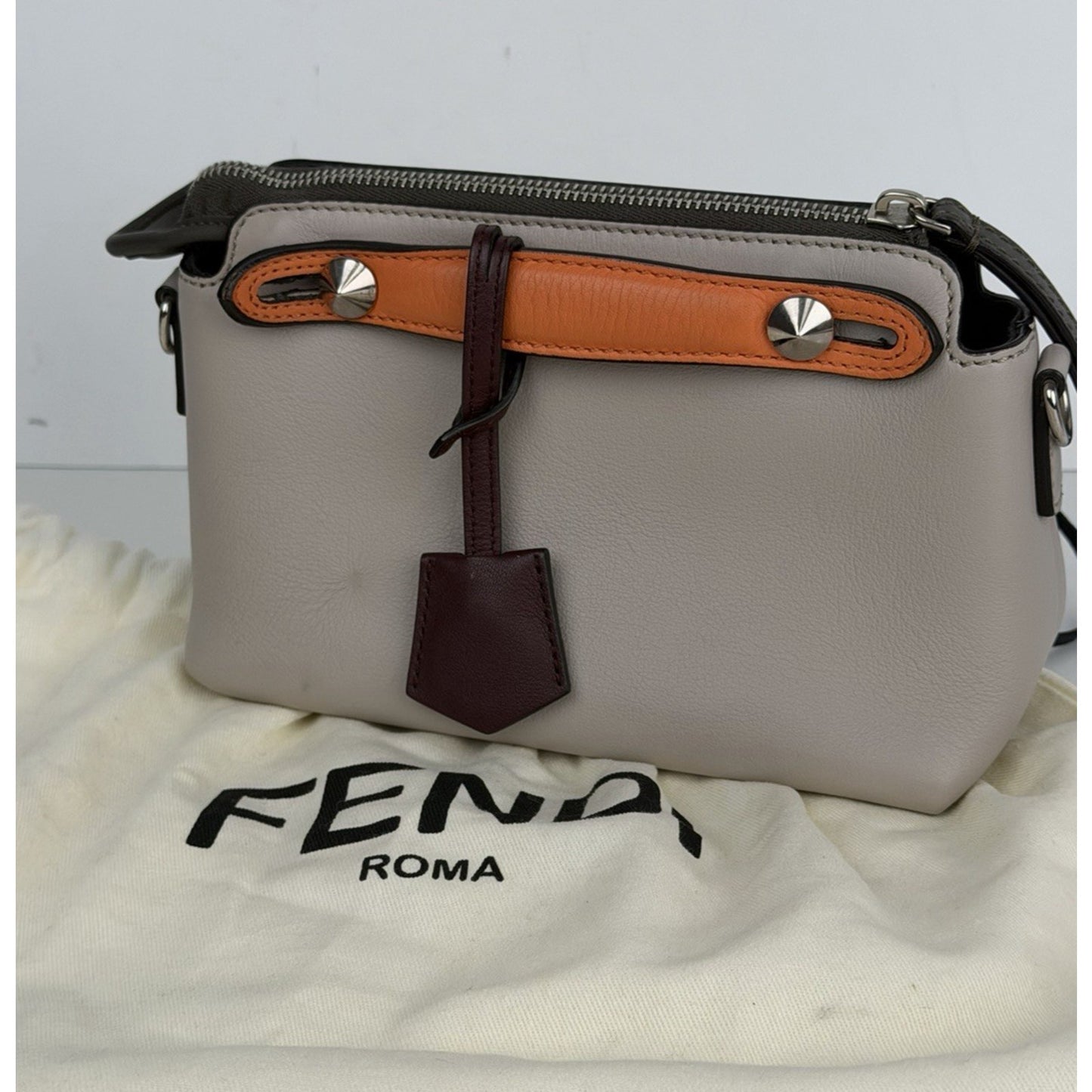Fendi By The Way Shoulder Bag Small Gray & Brown Calfskin Leather S22