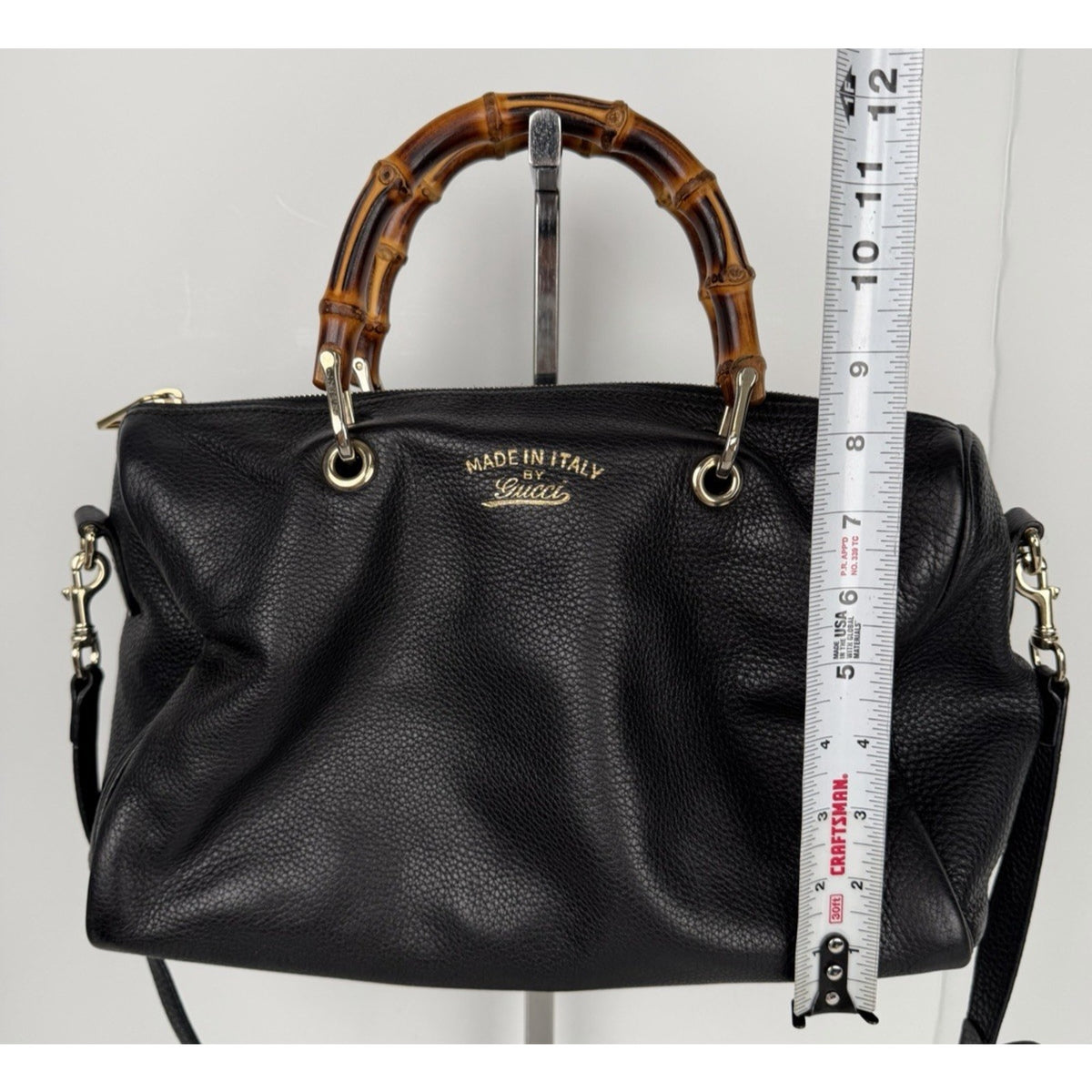 Gucci Bamboo Shopper Boston Medium Bag in Black Curved Bamboo Top S