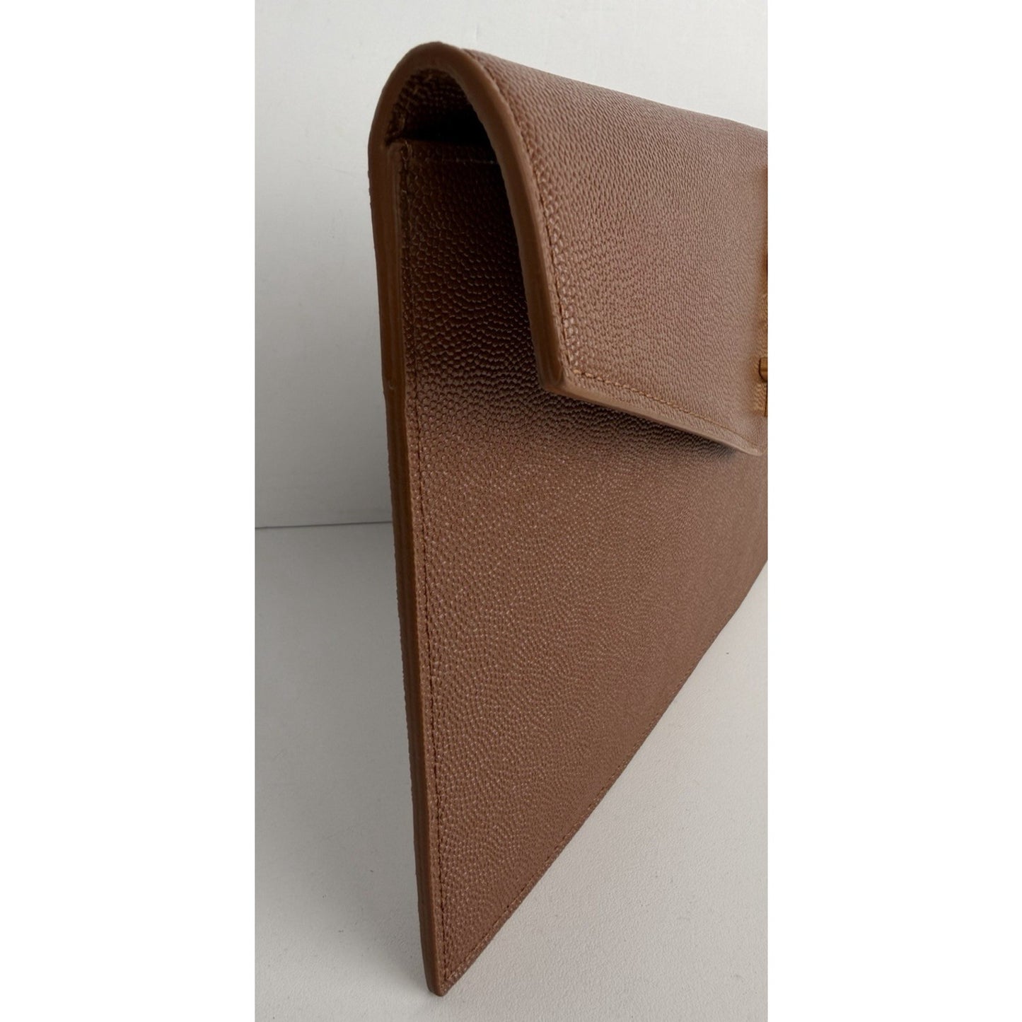 Saint Laurent Uptown Pouch Brown Grained Calfskin Leather YSL Monogram K2