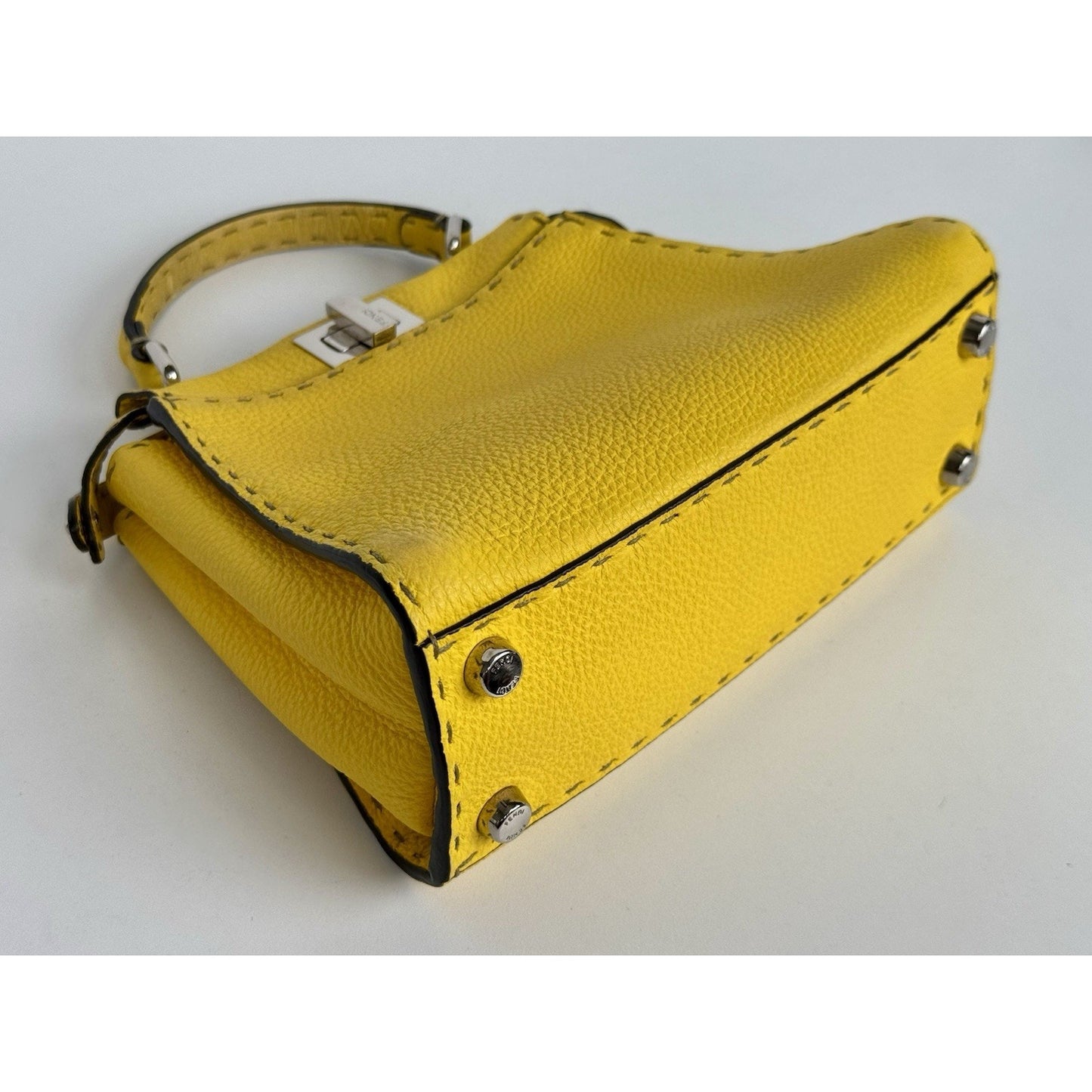 Fendi Peekaboo Mini Bag Yellow Leather Silver Hardware B-9