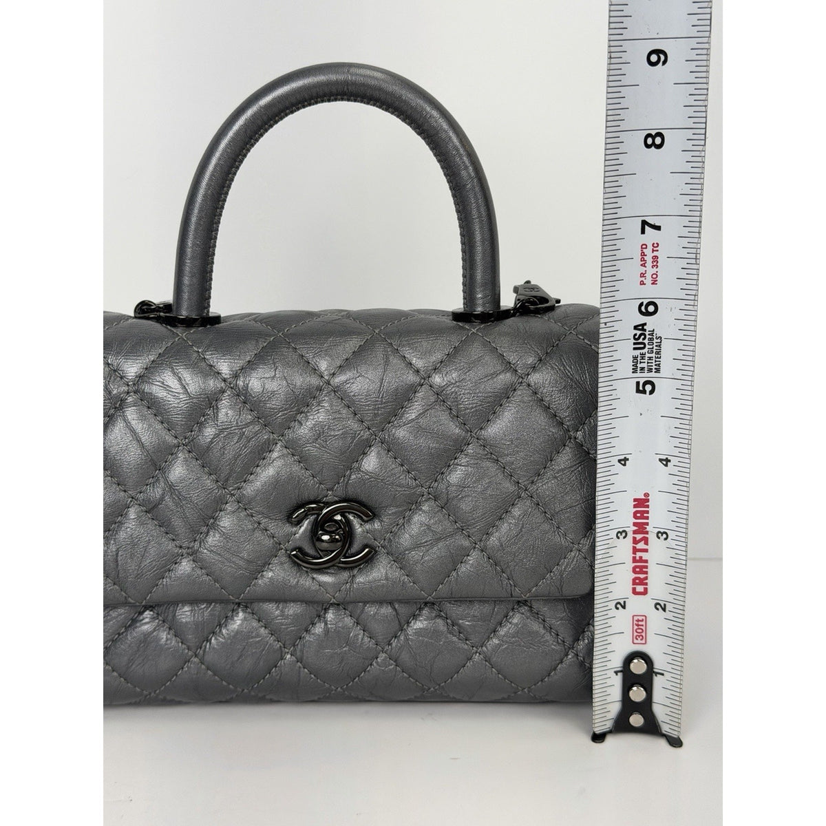 Chanel Coco Handle Flap Bag Small in Charcoal Gray Aged Calfskin Leather 2019 C4