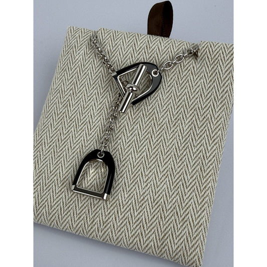 Hermès Etrier Necklace Metal Grissine Bordeaux Silver Men's