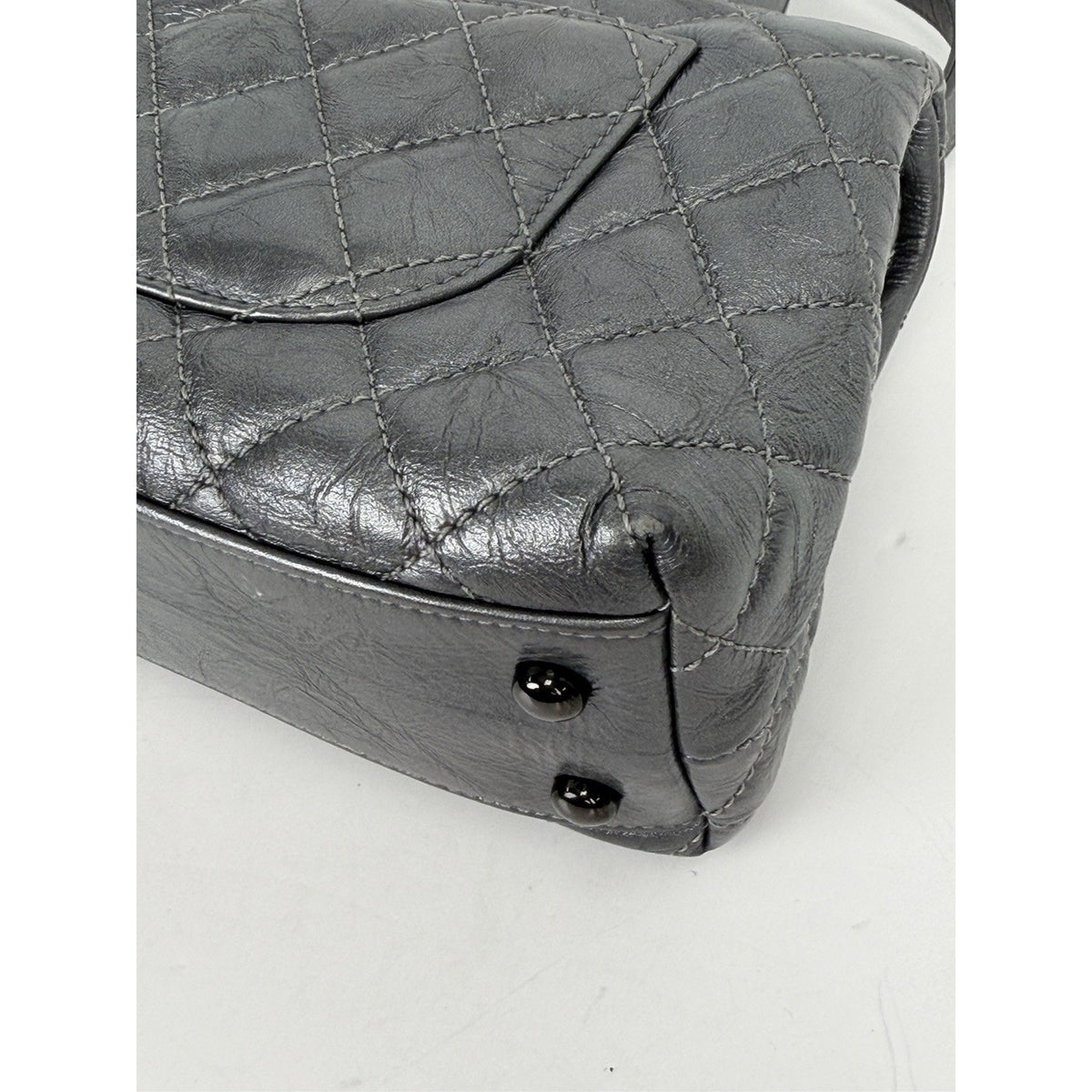 Chanel Coco Handle Flap Bag Small in Charcoal Gray Aged Calfskin Leather 2019 C4