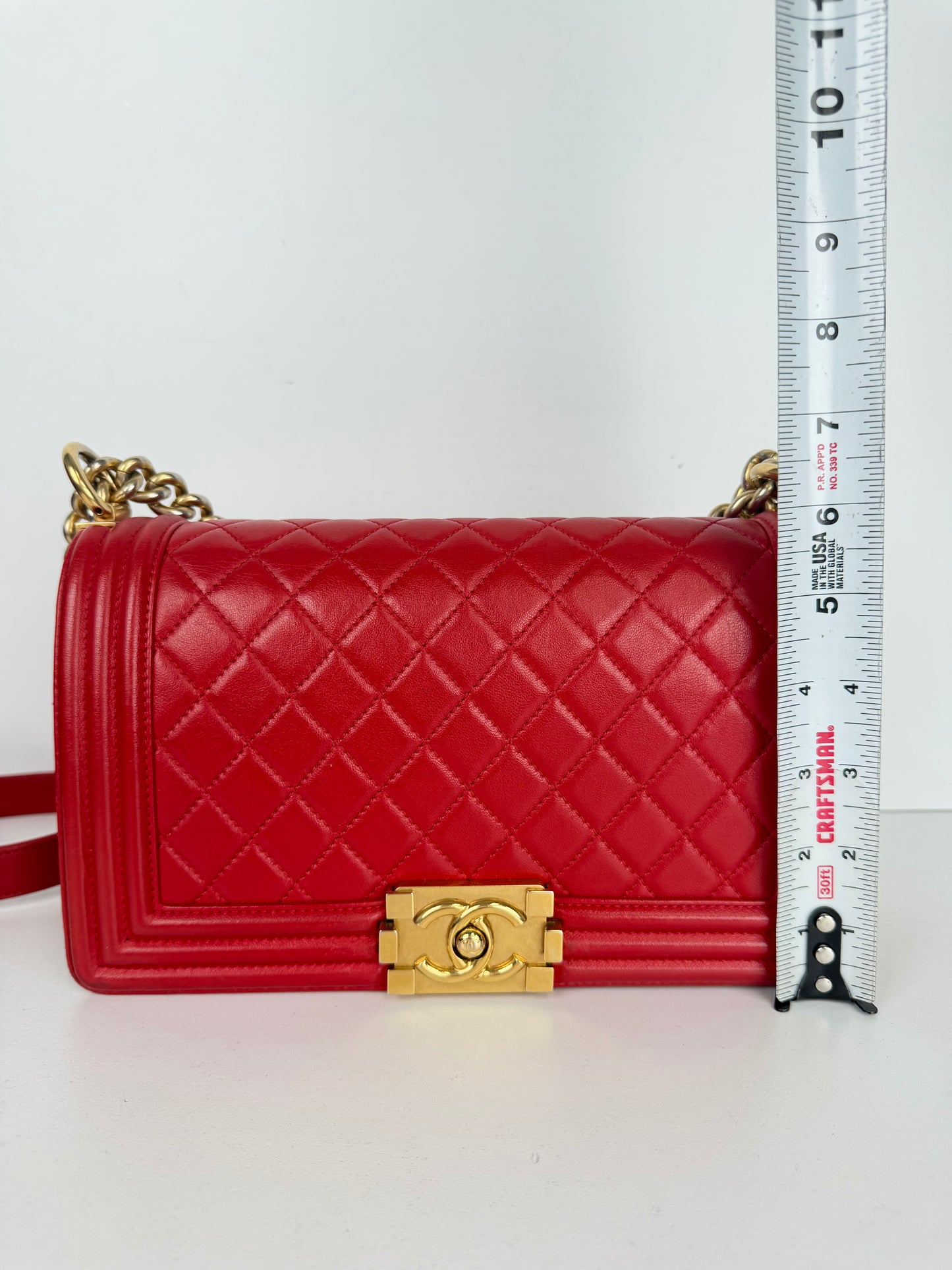 Chanel Boy Bag Medium in Red Lambskin Leather Gold Hardware 2015-2016 YE-8