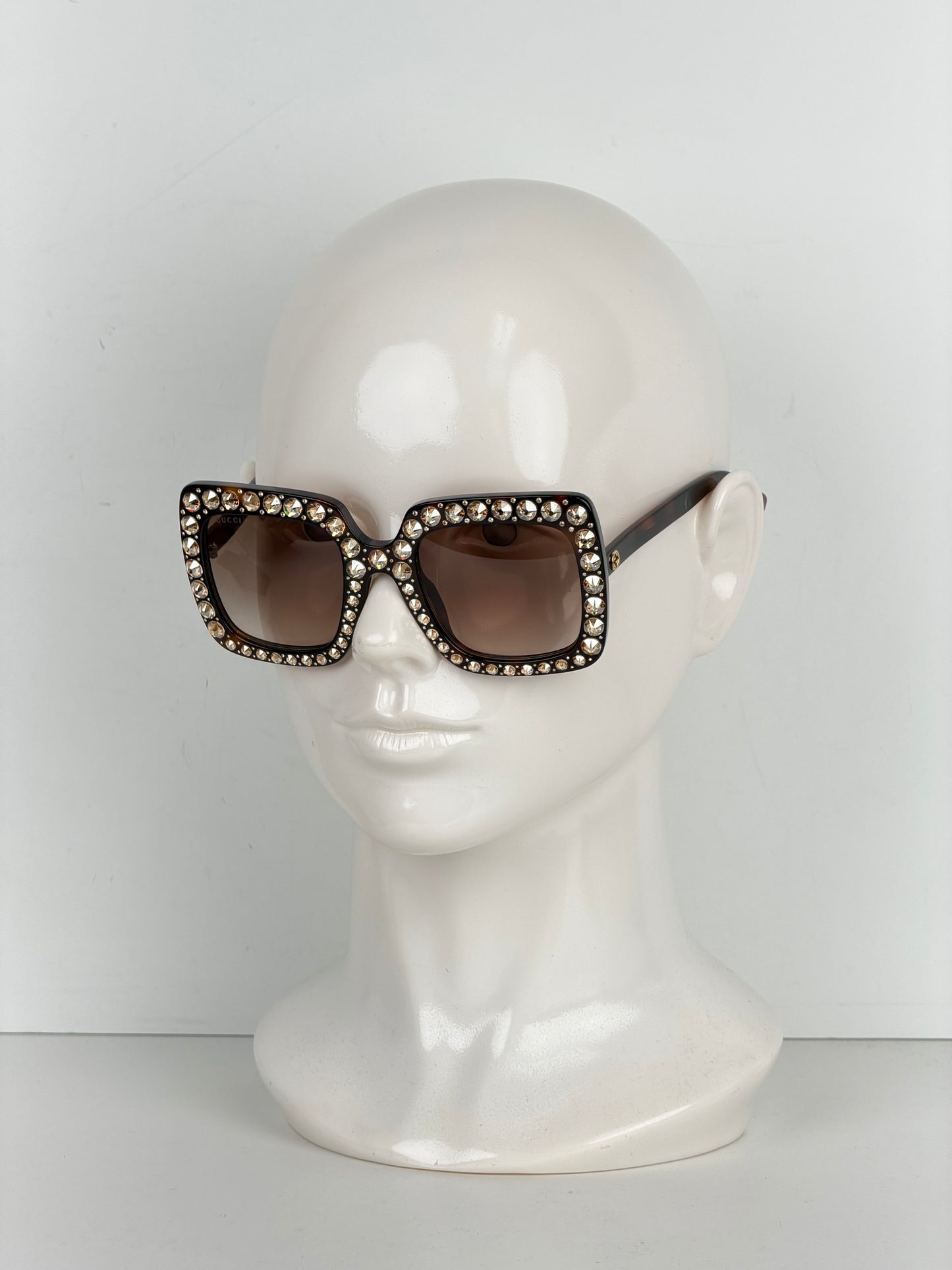 Gucci GG0148S Oversized Square Sunglasses in Tortoise Frame with Crystal Accents YK-3