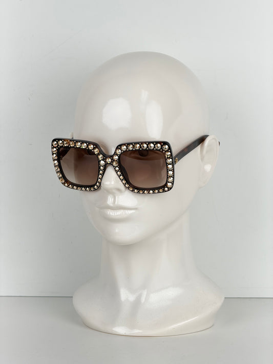 Gucci GG0148S Oversized Square Sunglasses in Tortoise Frame with Crystal Accents YK-3