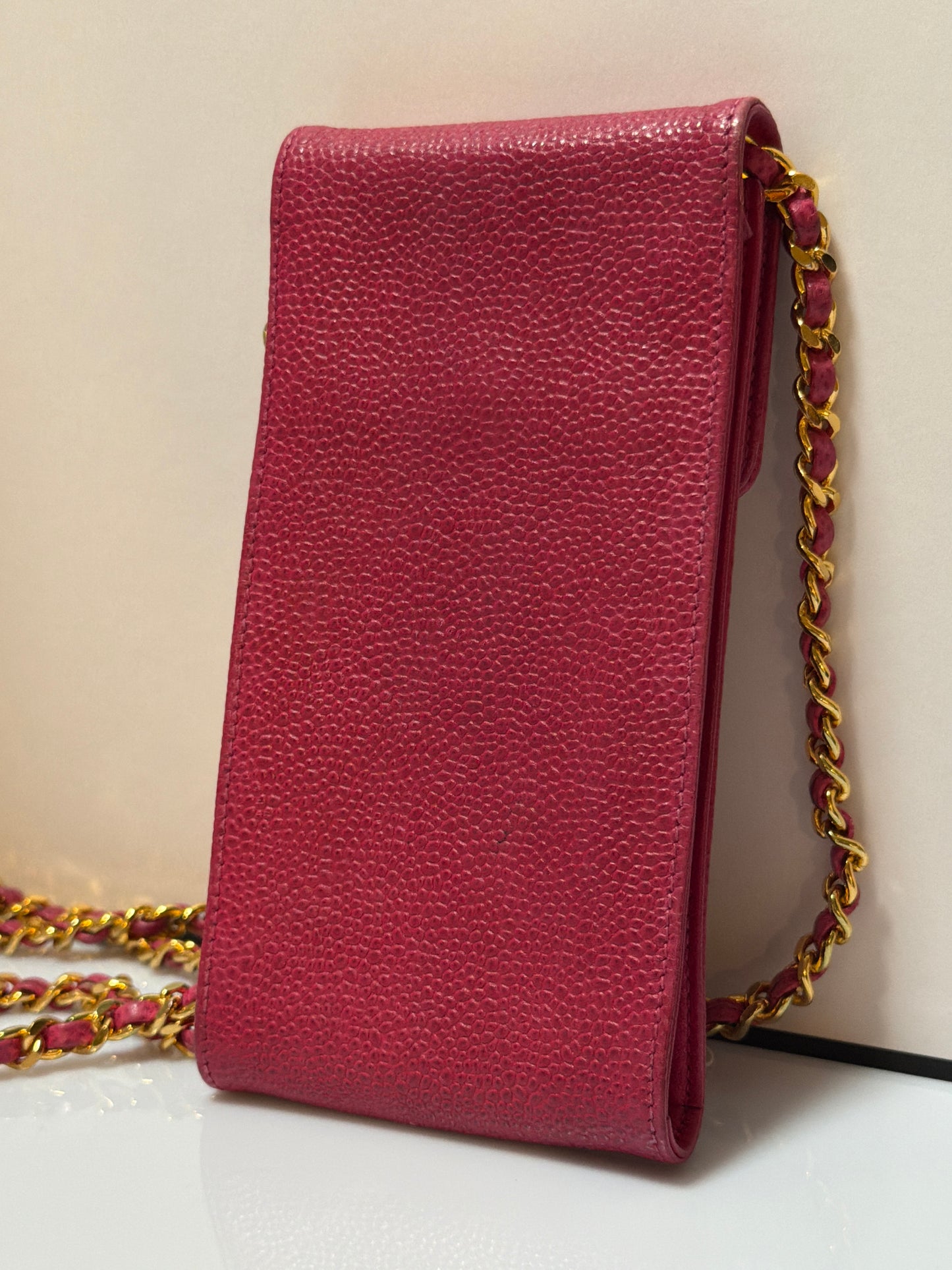 Chanel Vintage CC Phone Holder Crossbody Bag Red Caviar Leather