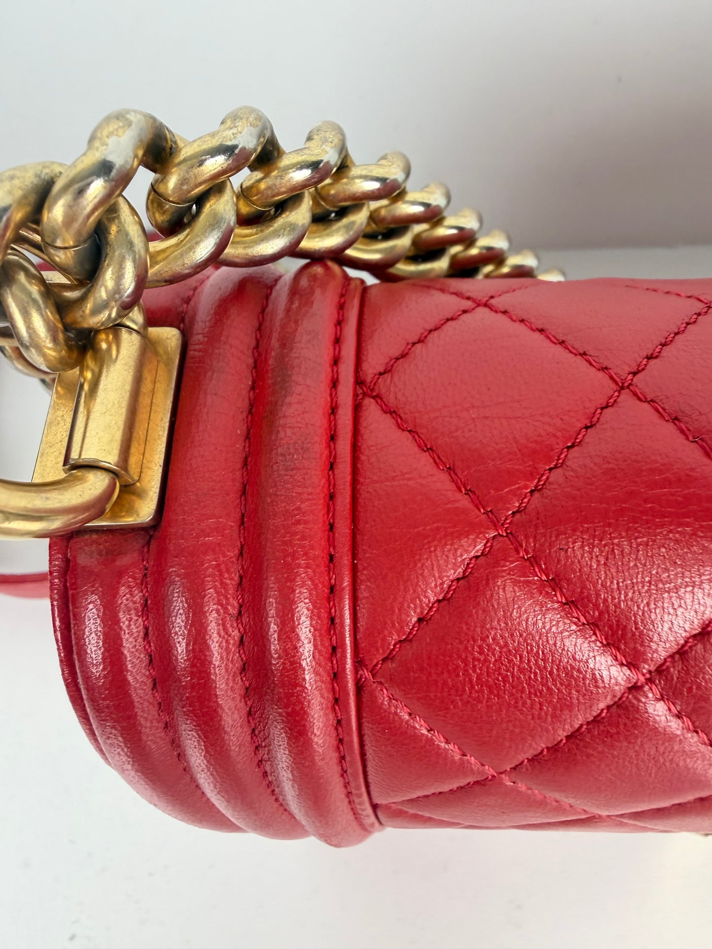 Chanel Boy Bag Medium in Red Lambskin Leather Gold Hardware 2015-2016 YE-8